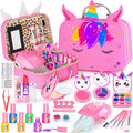 Kids Makeup Kit for Girl - 2 in 1 Kids Washable Makeup Toys & Nail Art Kit with Nail Dryer and Storage Case, Real Girl Makeup Set Birthday Gifts Toys for 3 -12 Year Old Girls, Pink