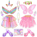 Chillife Princess Dress Up Fairy & Unicorn Costume for Girls 4-6, Toddler Dress with Tutu, Wings, Shoes, Jewelry, Headband Fairy Unicorn Toys for Girls Christmas Halloween Birthday Gift Toys