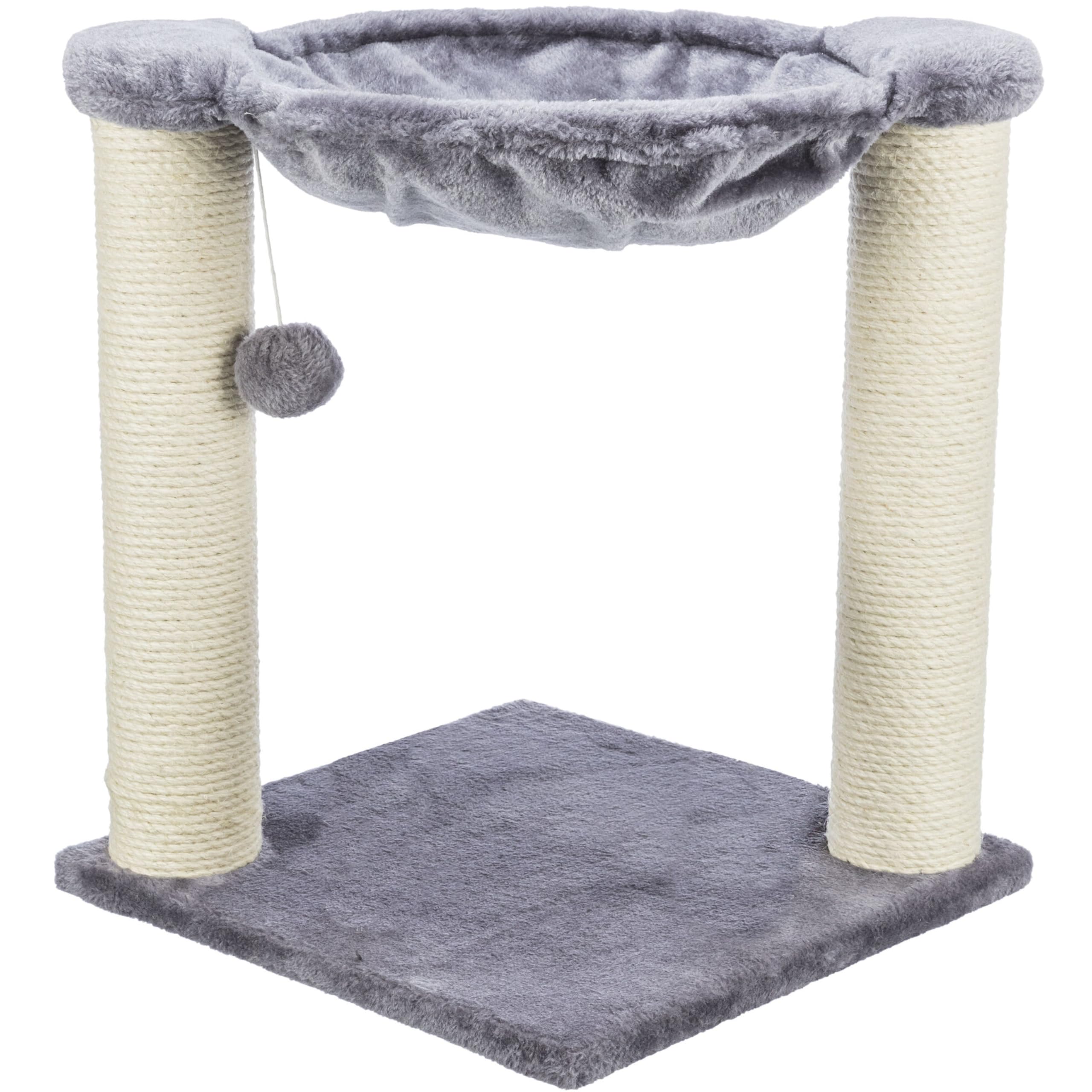 Trixie Baza Cat Scratching Posts, Indoor Cat Furniture with Plush Hammock, Jute Scratcher Posts and Dangling Toy Ball, 15.7" L x 15.7" W x 19.7" H, Gray