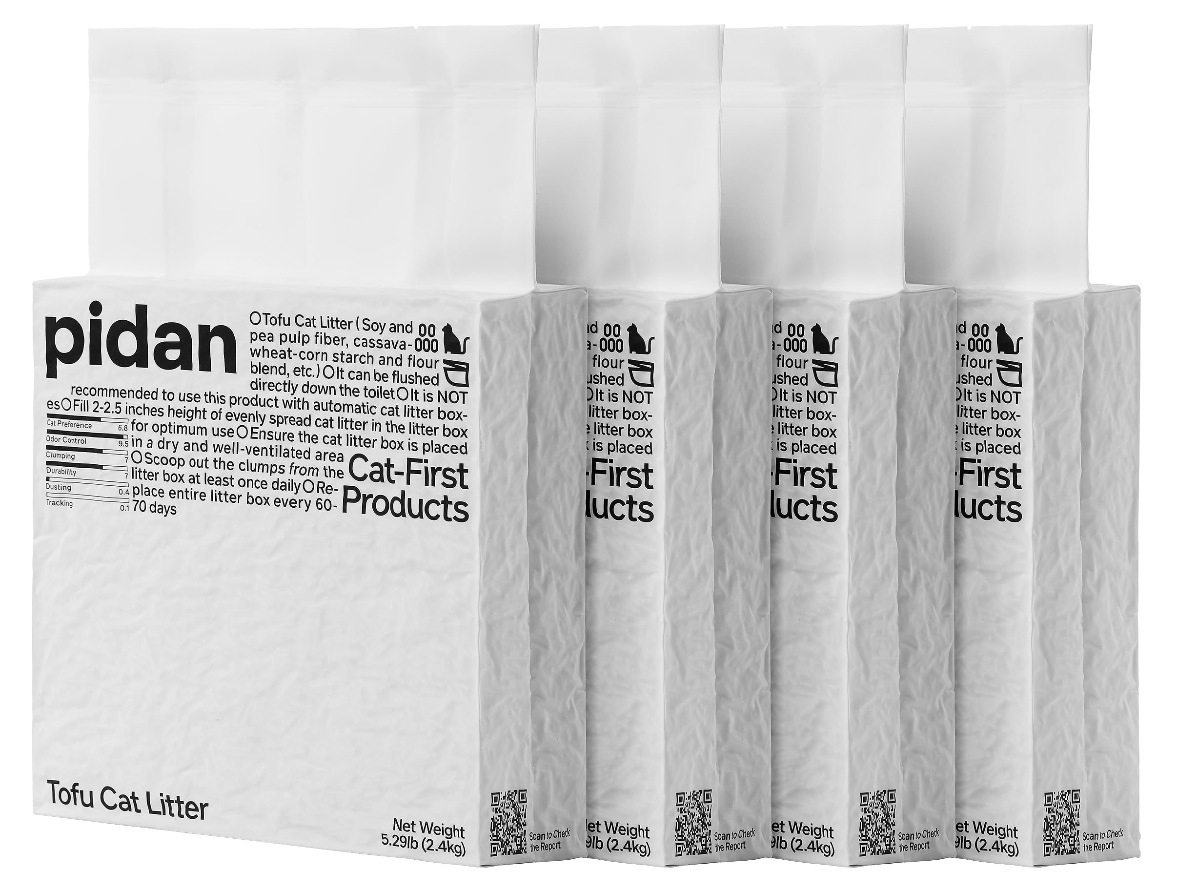 pidan Tofu Cat Litter Clumping,Flushable,Ultra Absorbent and Fast Drying, 100% Natural Ingredients Litter,Solubility in Water,Really Dust-Free,Less Scattering (5.3lb×4bags)