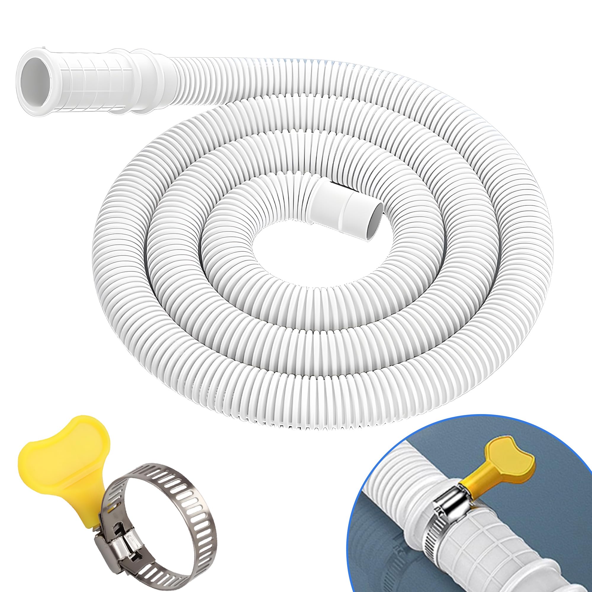 Dehumidifier Drain Hose Kit (5.25FT) – Universal PVC Corrugated Drain Hose with Stainless Steel Clamp & Thumb Screw, Leak-Proof Design, Fits Most Dehumidifiers and Portable Washing Machines