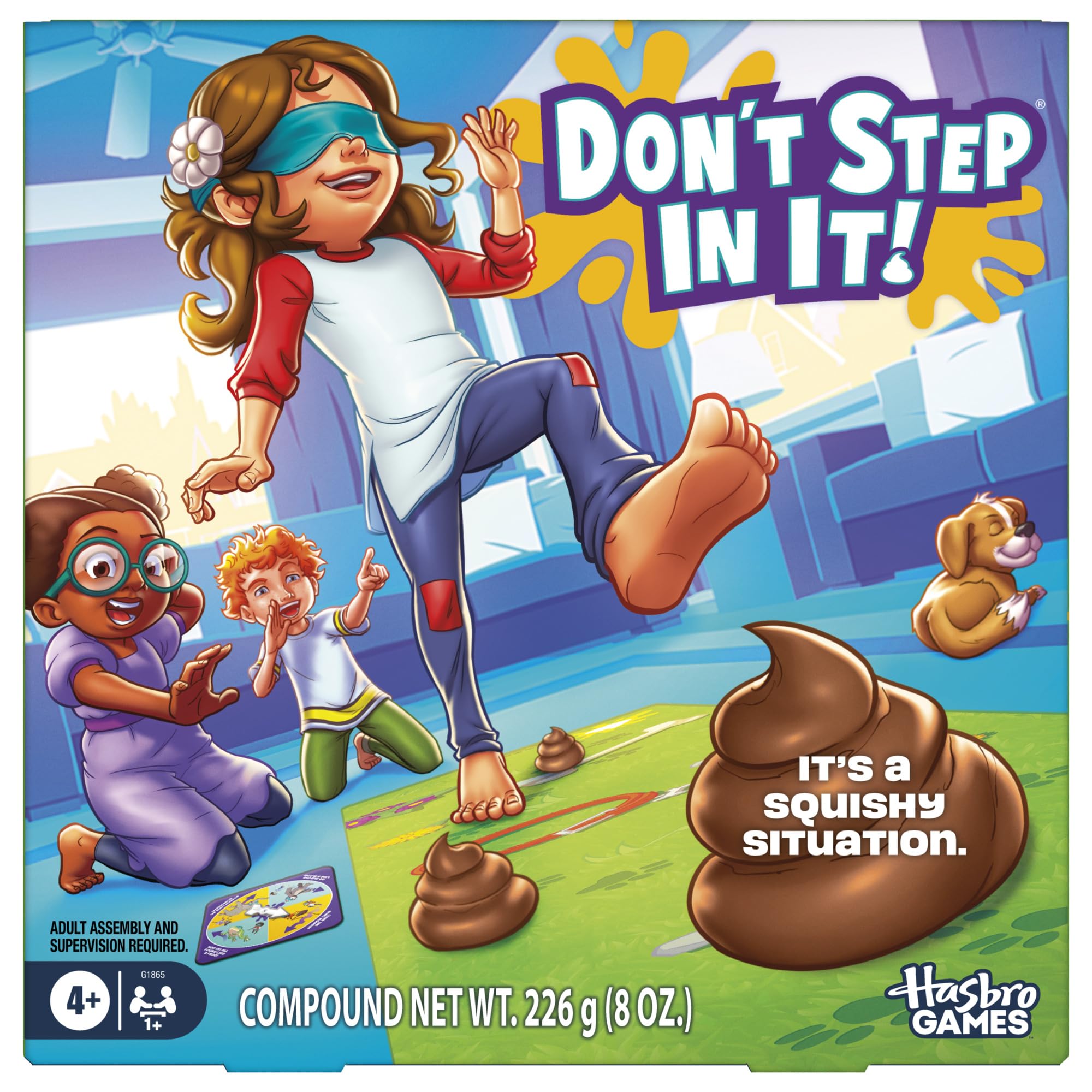 Hasbro Gaming Don't Step in It Preschool Game I Blindfolded, Poop Party Game | Spinner with 8 Fun Animal Moves | Ages 4+| 1+ Players I Funny Kids Board Games | Easter Gift for Kids
