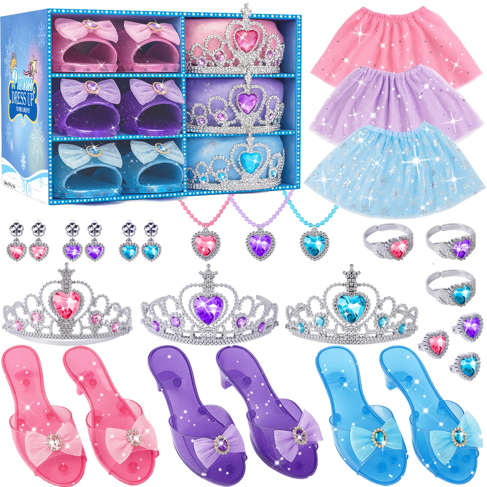 Princess Costume For Girls, Princess Dress Up For Girls 4-6 Years Old, Toddler Dress Up Toys with Tiara, Shoes & Jewelry for Girl Birthday Gift