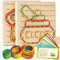 CHEROSIN 2Pack Wooden Geoboard Montessori Toys - Wood Geo Board Manipulative Geoboards for 4 5 6 Year Old Kids with Pattern Cards and Rubber Bands,Brain Teaser STEM Toy for Boys Girls Ages 3-6