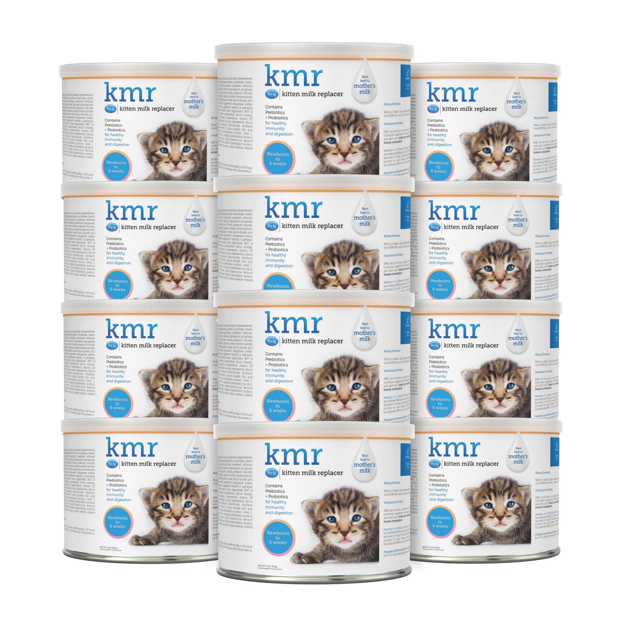 PetAg KMR Kitten Milk Replacer Powder - 6 oz, Pack of 12 - Powdered Kitten Formula with Prebiotics, Probiotics & Vitamins for Kittens Newborn to Six Weeks Old - Easy to Digest