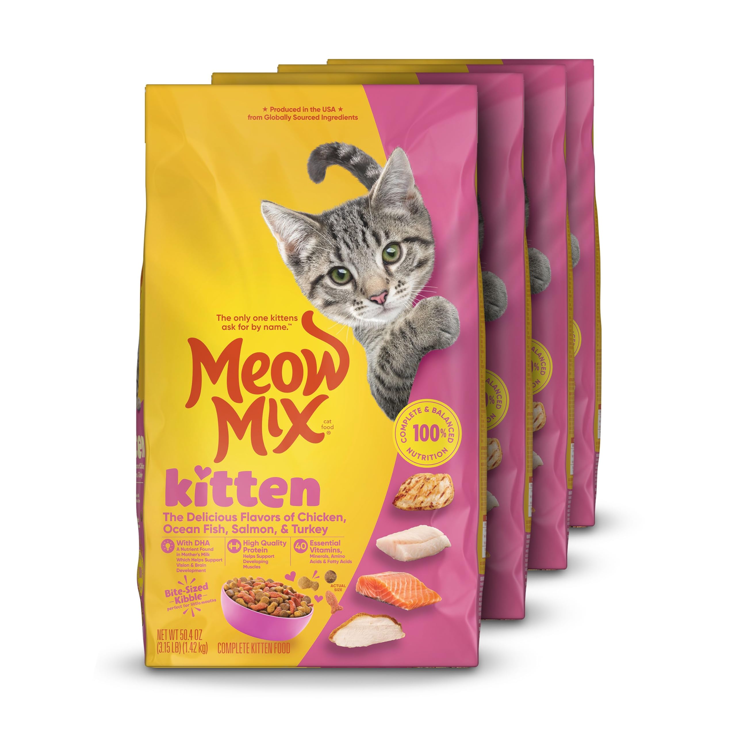 Meow Mix Kitten Li’l Nibbles Dry Cat Food for Kittens, 3.15 Pound Bag (Case of 4)