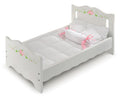 Badger Basket Wooden Doll Bed with Blanket and Pillow with Free Personalization Kit - Fits 18" to 20" Dolls - Ideal for Baby Dolls and Pretend Play Fun - White and Pink Rose Design