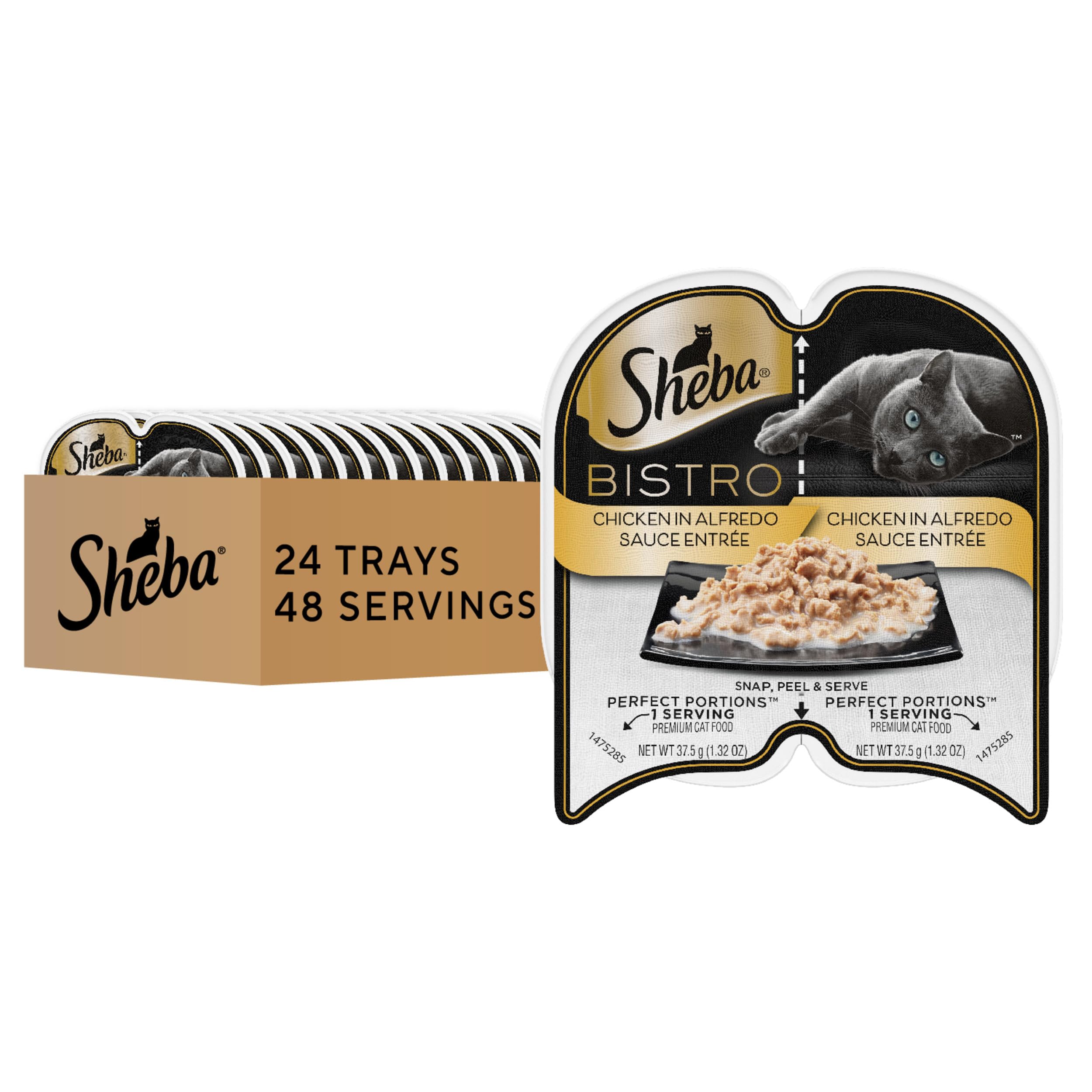Sheba Perfect Portions Bistro Adult Wet Cat Food, Chicken in Alfredo Sauce Entree, Cat Food Wet Recipe, 2.6 oz. Twin-Pack Trays (24 Count, 48 Servings)