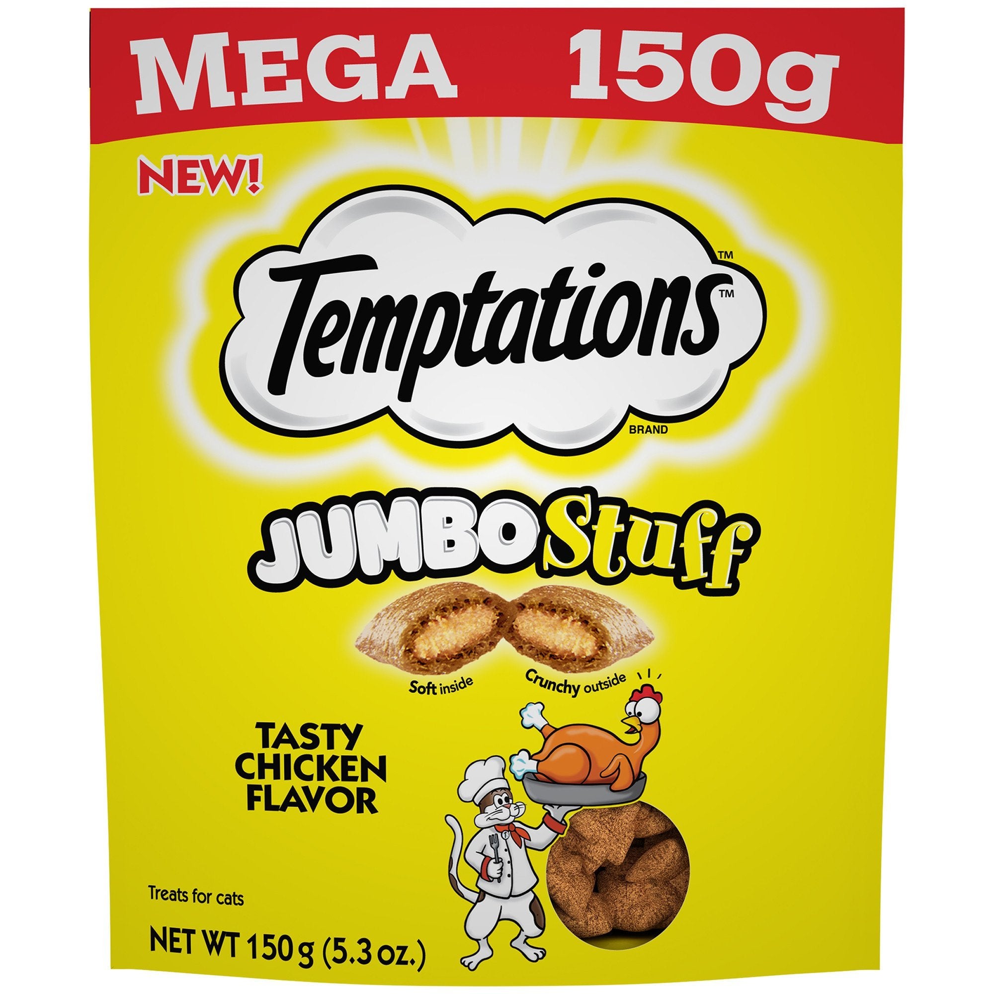 Temptations Jumbo Stuff Tasty Chicken Flavor Crunchy and Soft Cat Treats, 5.29 oz.