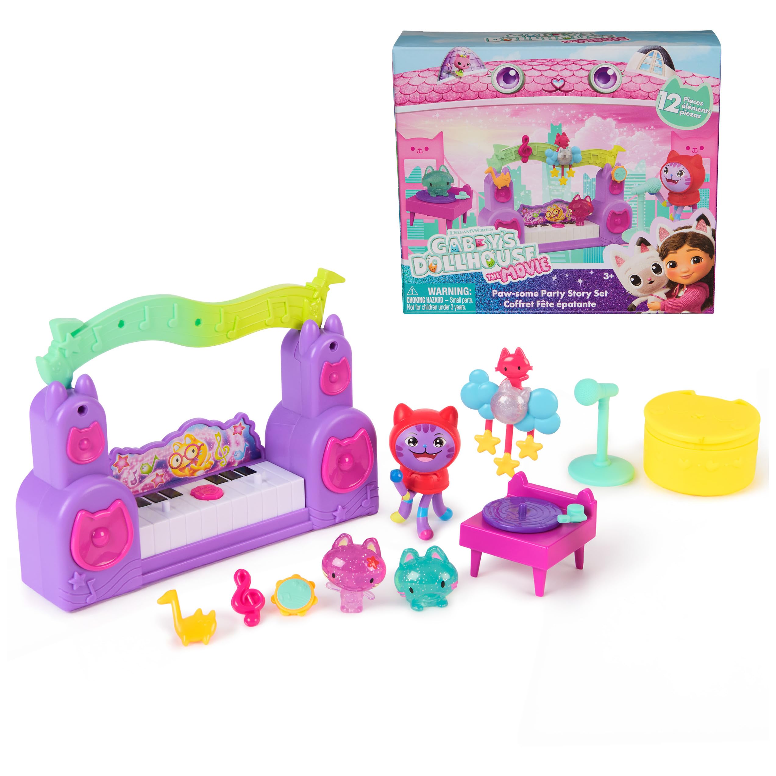 DreamWorks GABBY'S Dollhouse The Movie, Paw-Some Party Story Set with DJ Catnip, 2 Eraser Cat Toy Figures & Accessories, Kids Toys for Girls & Boys Ages 3 and Up