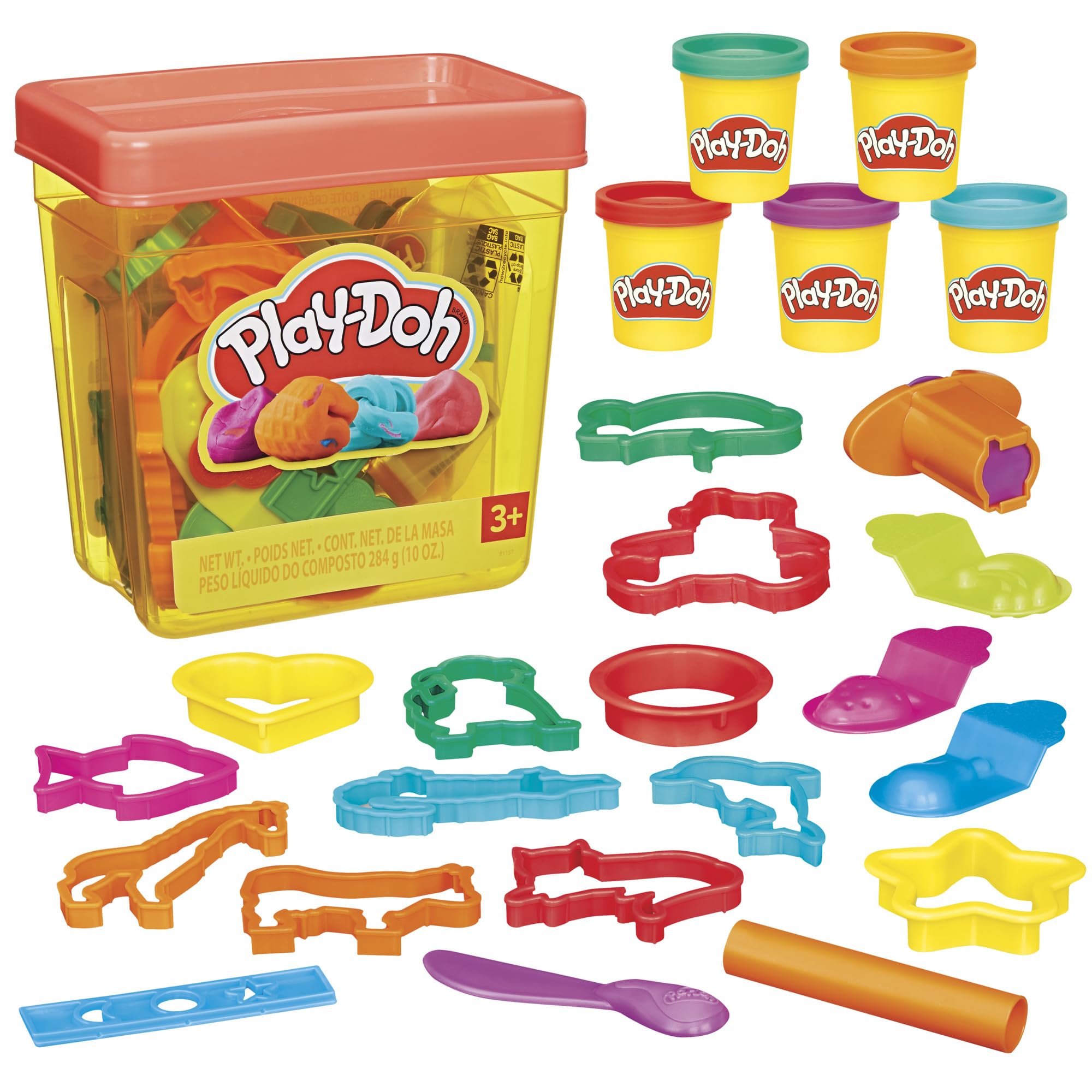 Play-Doh Fun Tub Set, 19 Accessories & Reusable Storage Container, Preschool Toys, Kids Arts & Crafts, Back to School Gifts, Ages 3+ (Amazon Exclusive)