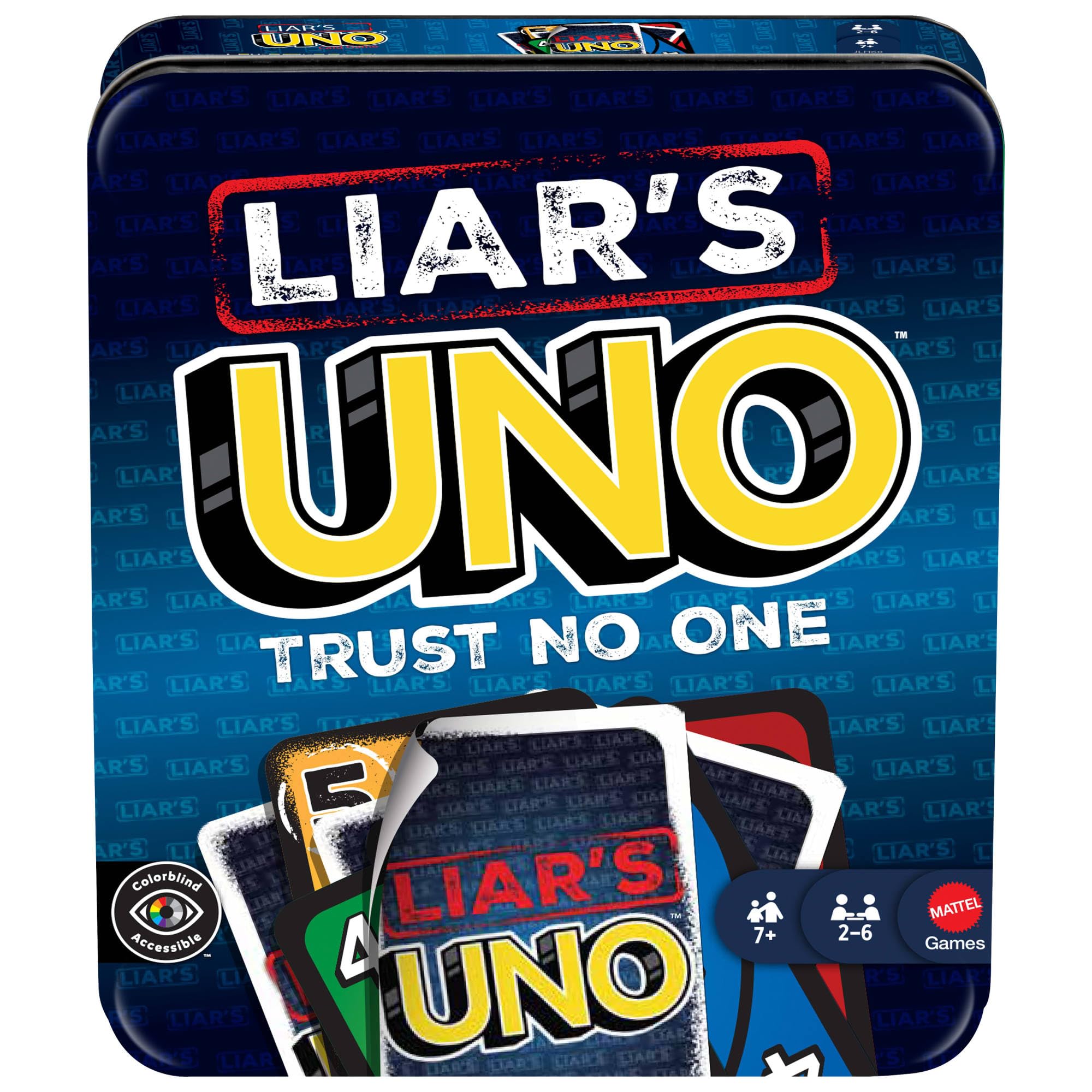 Mattel Games Liar’s UNO Card Game in Travel & Storage Tin for Adults, Kids, Families, Parties & Game Nights, Outwit Other Players with Bluffing & Trickery (Amazon Exclusive)