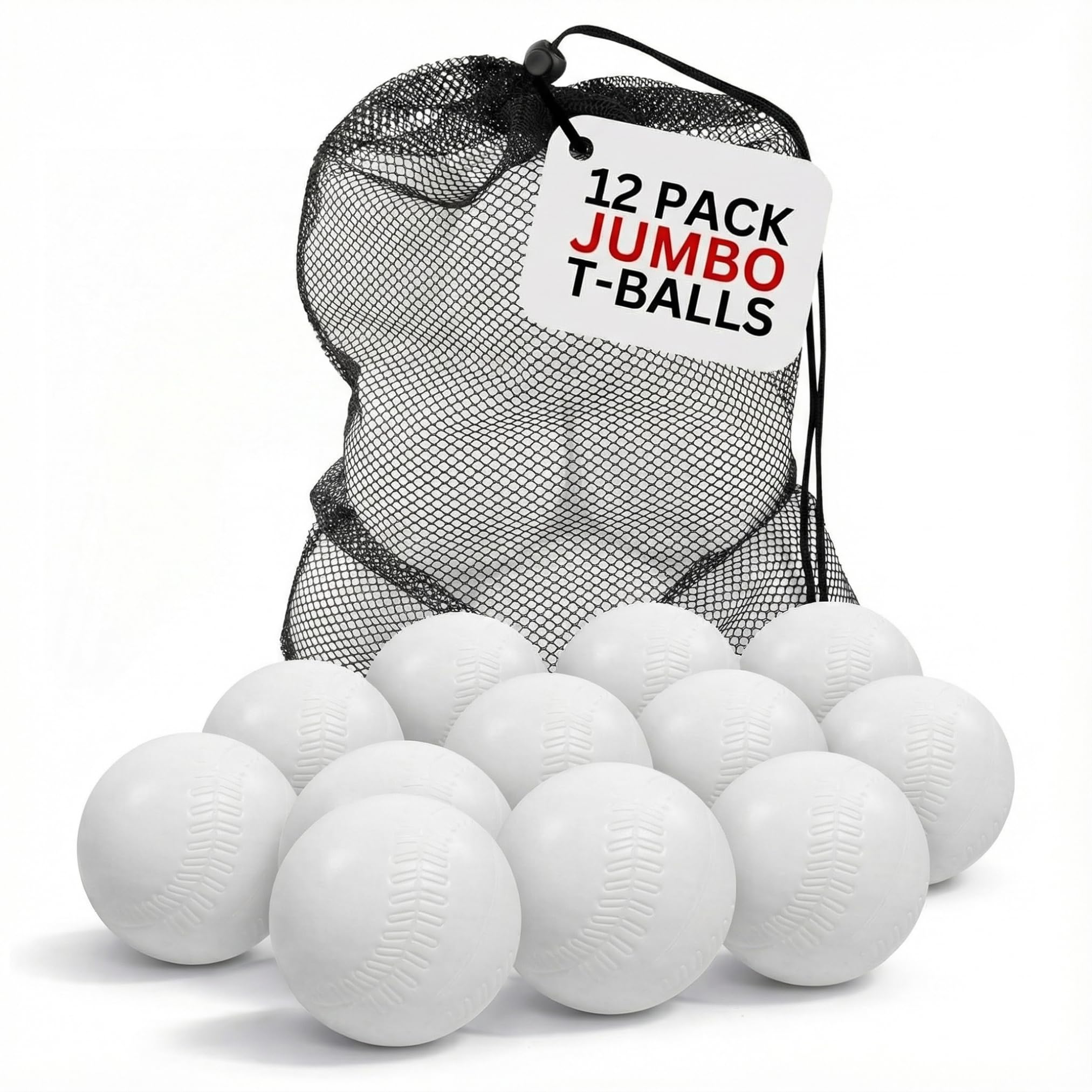 Liberty Imports 12 PCS Toddler & Little Kids Replacement T Ball Baseball Balls - Jumbo Plastic T-Balls with Mesh Bag, 3.5-inch Oversized Tballs for Totsports T-Ball Set, Softball, Training
