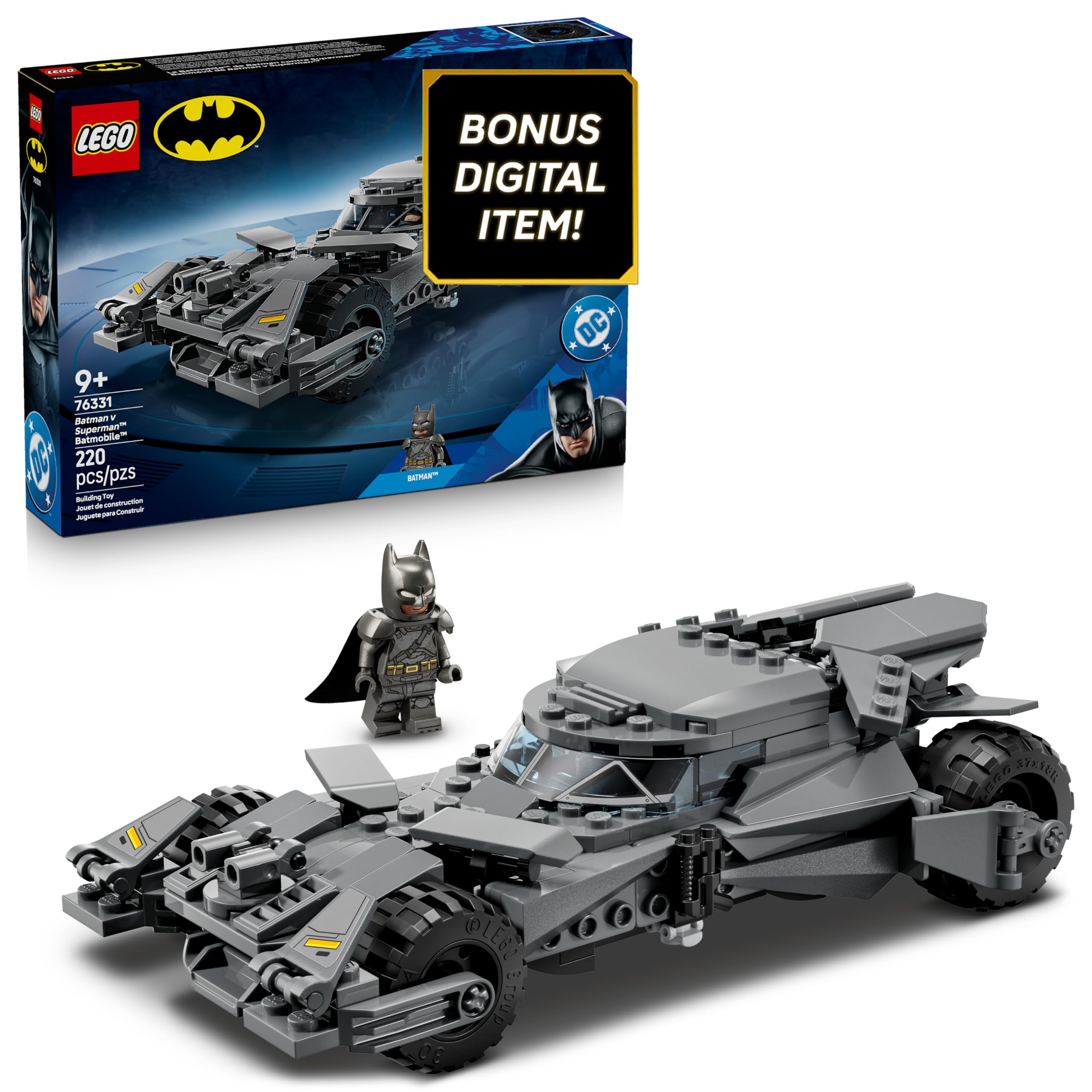 LEGO DC Batman: Batman v Superman Batmobile Building Blocks Set - Super Hero Toy for Kids, Boys & Girls, Ages 9+ - with Armored Minifigure & Golden Coin - Gift Idea for Birthdays - 76331