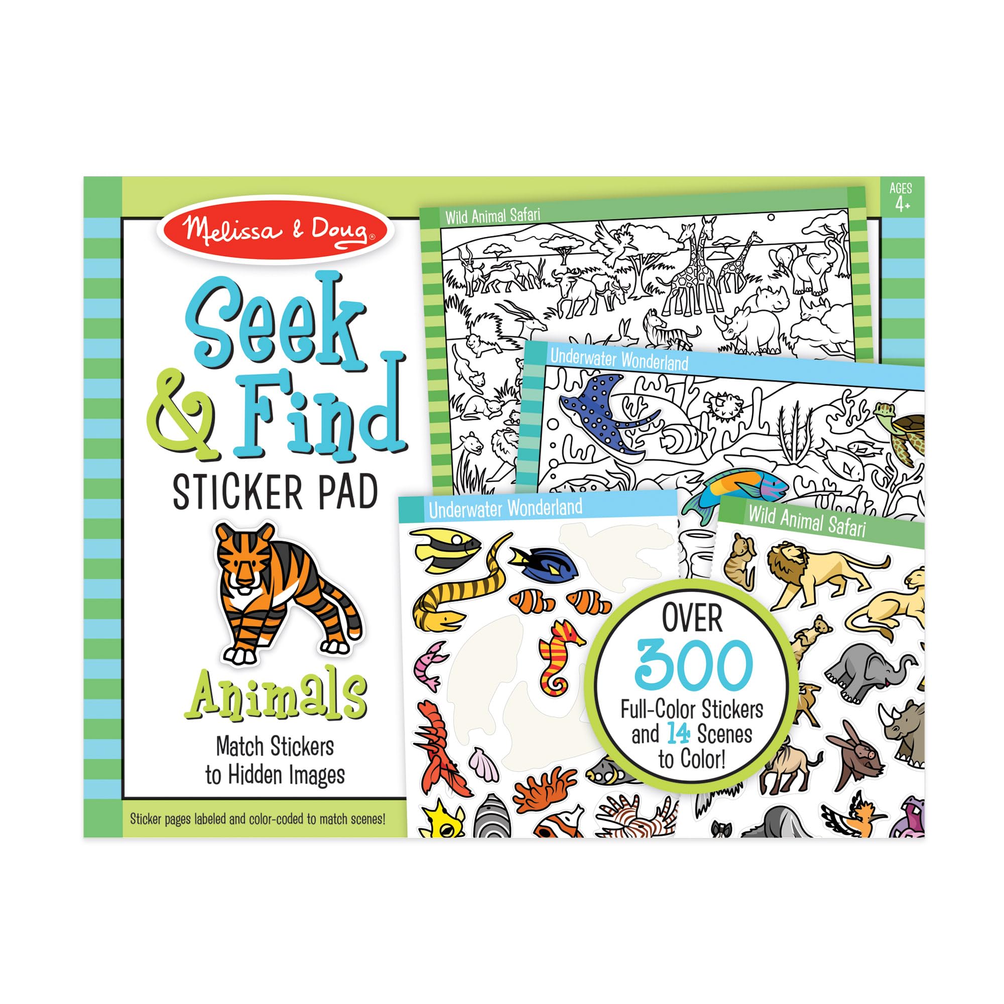 Melissa & Doug Seek & Find Sticker Pad – Animals, 400+ Stickers & 14 Scenes to Color, Search & Find Sticker Activity Pad for Coloring & Matching, Creative Learning Toys for Kids 4+ - FSC Certified
