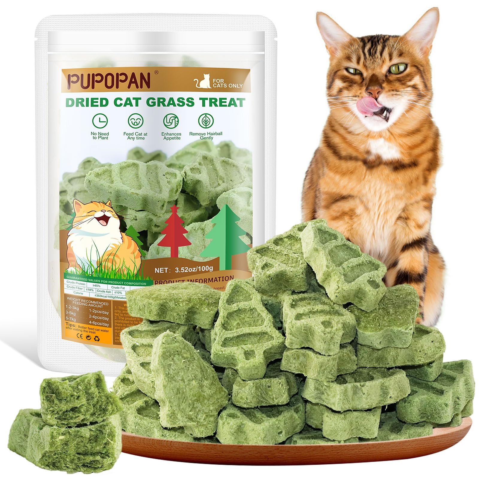 Cat Grass Teething Sticks, 100g/3.52oz Edible Freezed Drying Cat Grass Treats, Cats Snacks for Hairball Removal and Dental Care