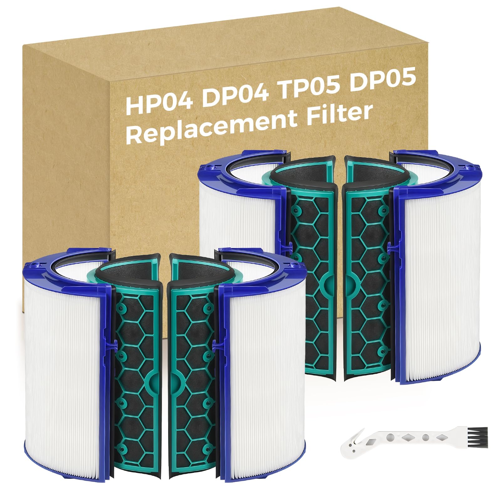 2 PACK TP04 Replacement Filter Compatible with Dyson HP04 DP04 TP05 DP05 Air Purifier Sealed Two Stage Pure Cool Fan Combi 360° Glass HEPA Filter & Activated Carbon Filter, #969048-01