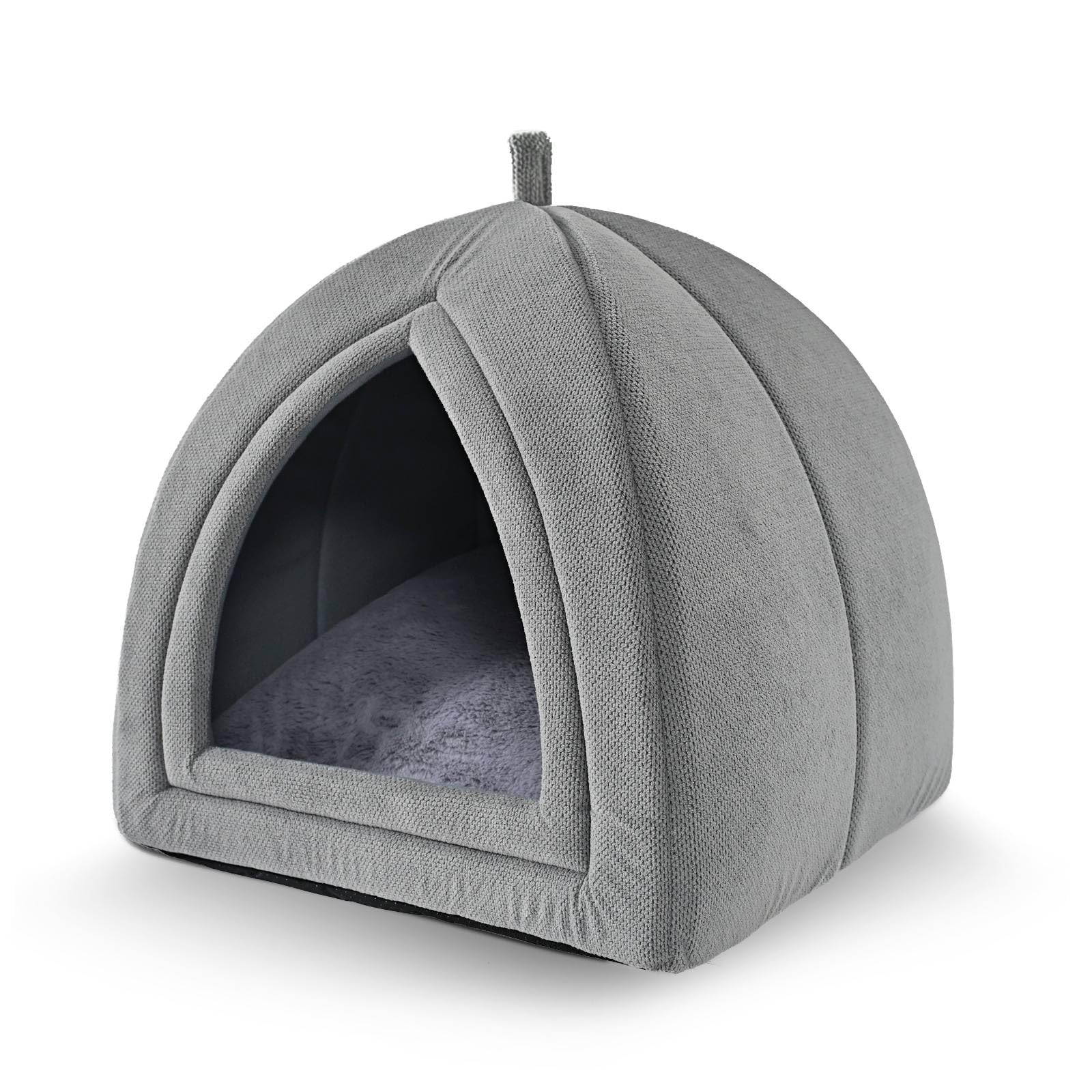 Amazon Basics Cat Cave Bed, 2-in-1 Foldable House for Indoor Cats, with Washable Cushion and Non-Slip Base, 17.5 x 17.5 Inches, Large, LightGray