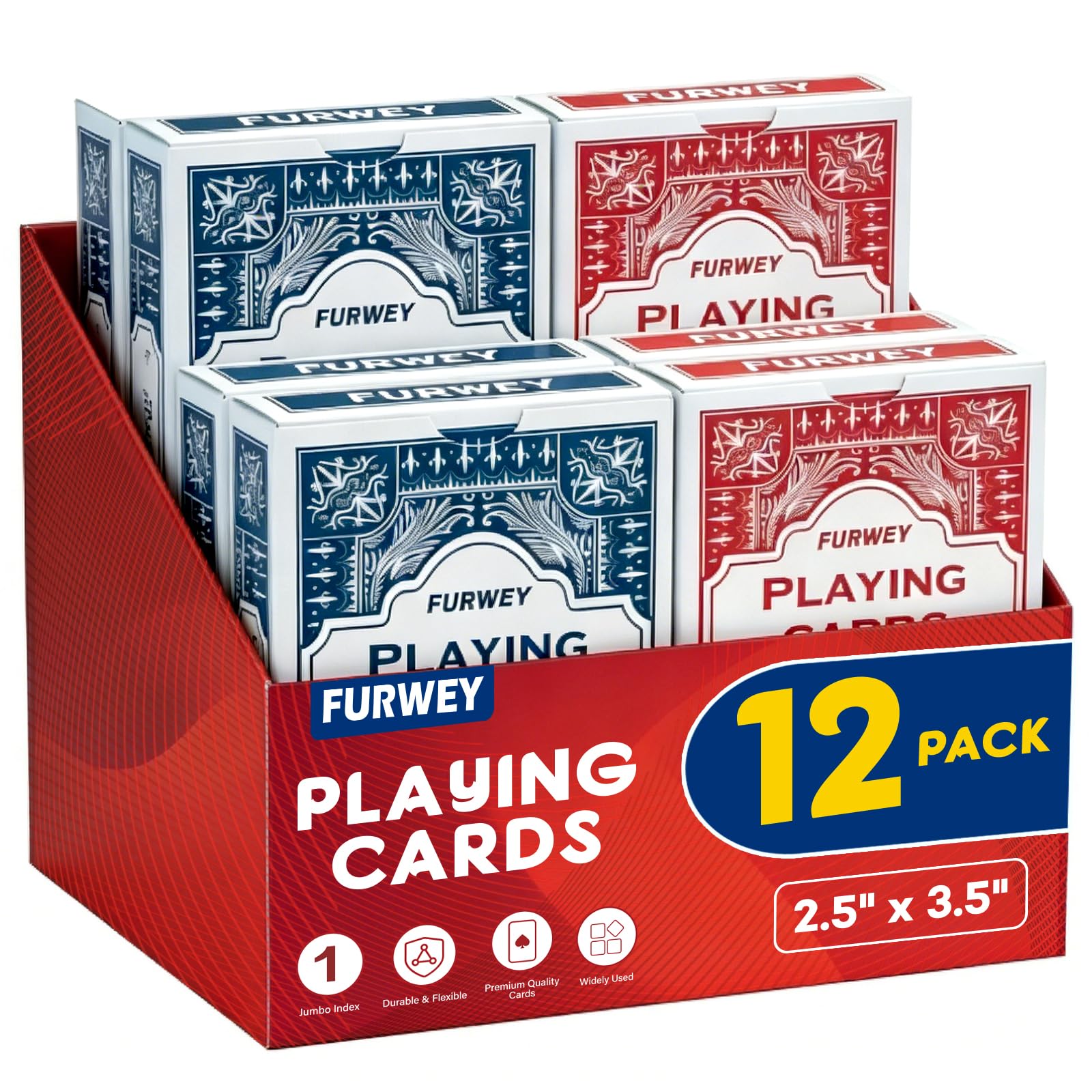 FURWEY Playing Cards 12 Pack,Standard Index,Red and Blue Backs,Large Digital Printing is Easy to Read,Blackjack?Euchre, Canasta Card Game, Poker Cards?Red/Blue?