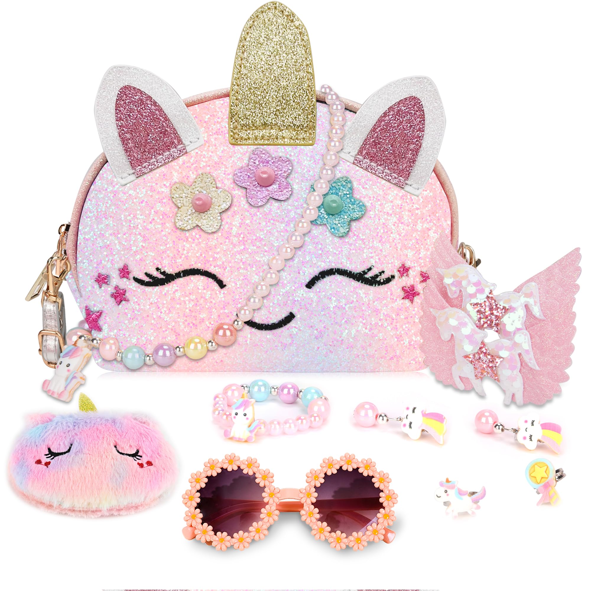 Purse for Little Girls,Girls Jewelry Pretend Play,Unicorn Gifts for girls,Crossbody Bags for Kid