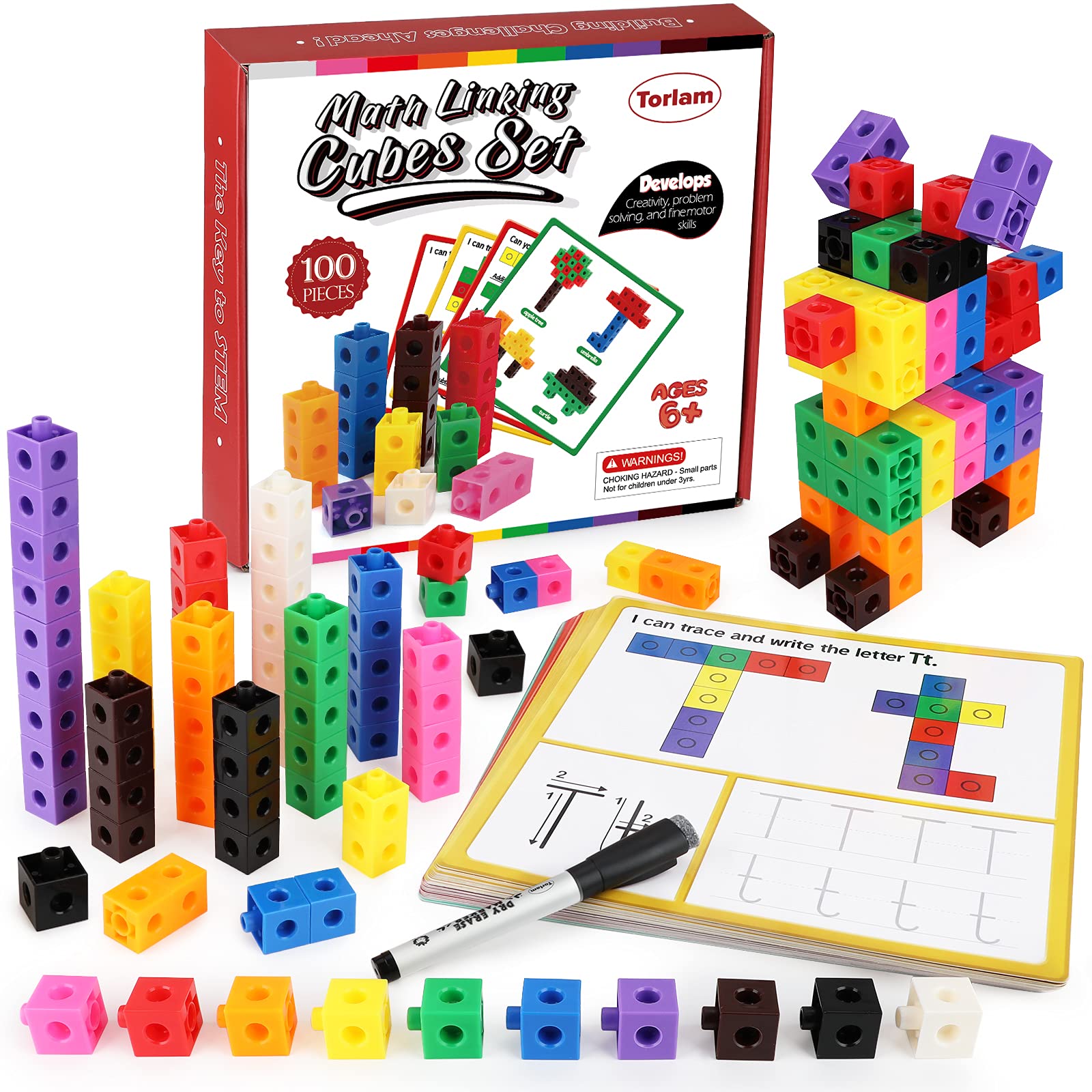 Torlam Math Cubes Math Manipulatives Activity Set, Counting Toys Snap Linking Cube for Kids Kindergarten Learning Activities