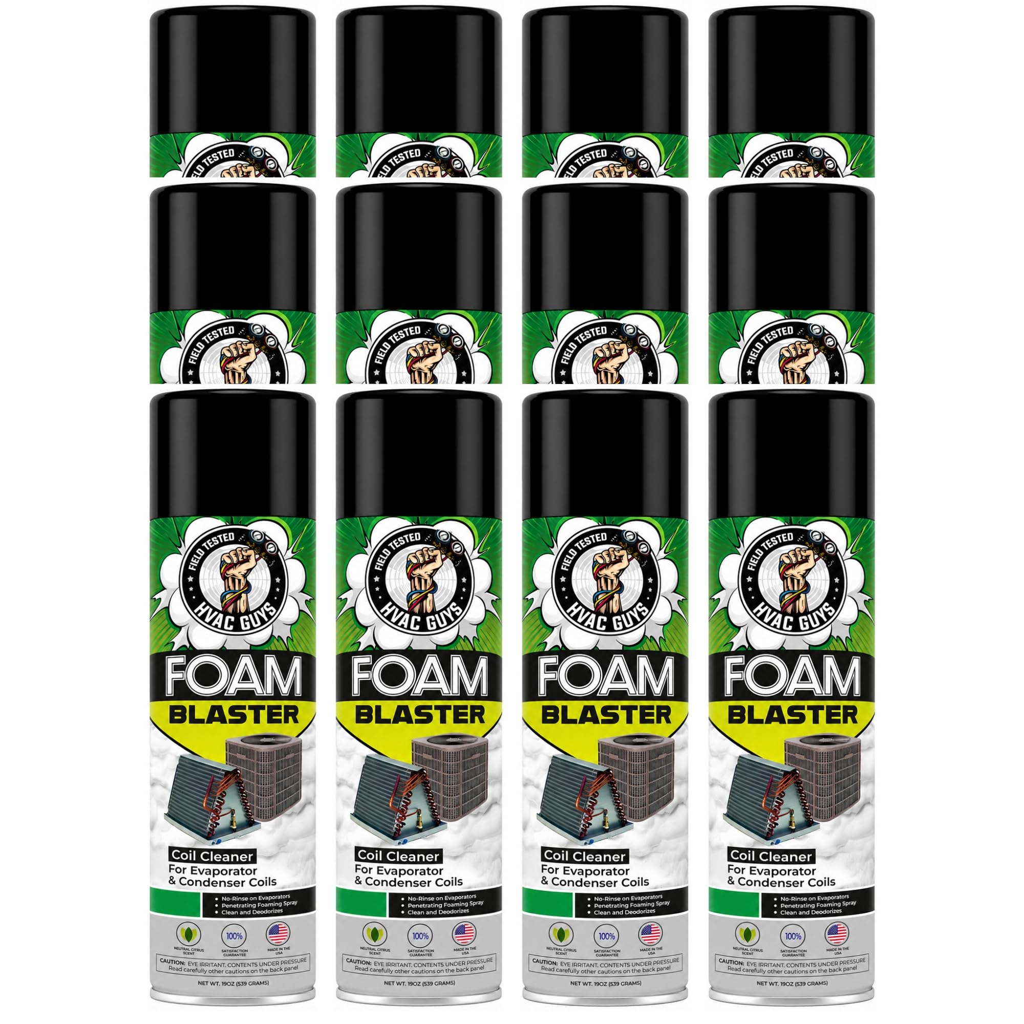 Leak Saver Foam Blaster AC Coil Cleaner Foam Spray | HVAC Coil Cleaner for AC Unit | Professional Deep-Penetrating Formula for Evaporator (No Rinse) & Condenser (Light Rinse) - 12 Pack