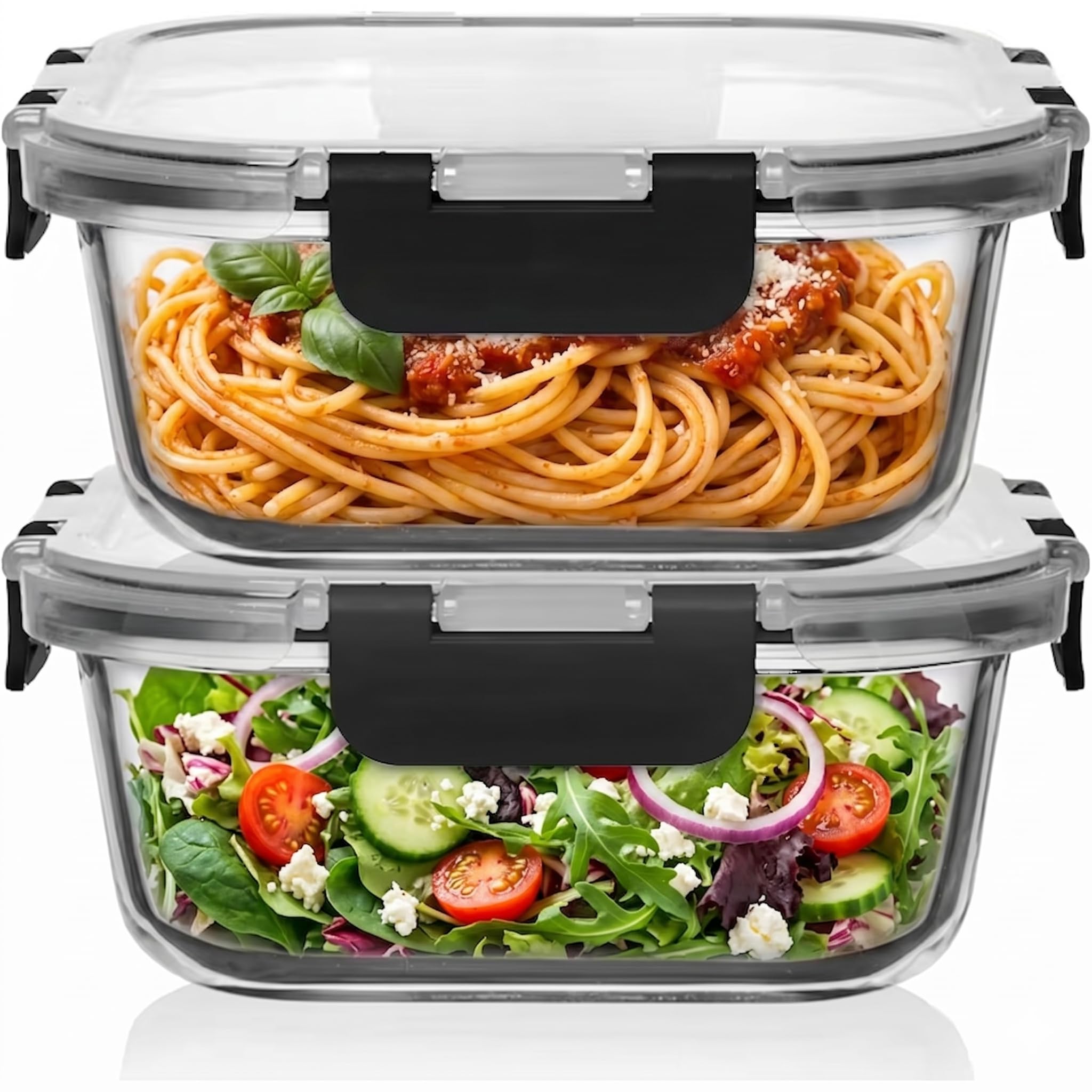 Razab 2 PC 1200ML / 41 Oz Glass Food Storage Containers with Lids - Airtight & Leakproof - Microwave/Oven/Freezer Safe - BPA Free - Ideal for Meal Prep, Storing Leftover & Lunch