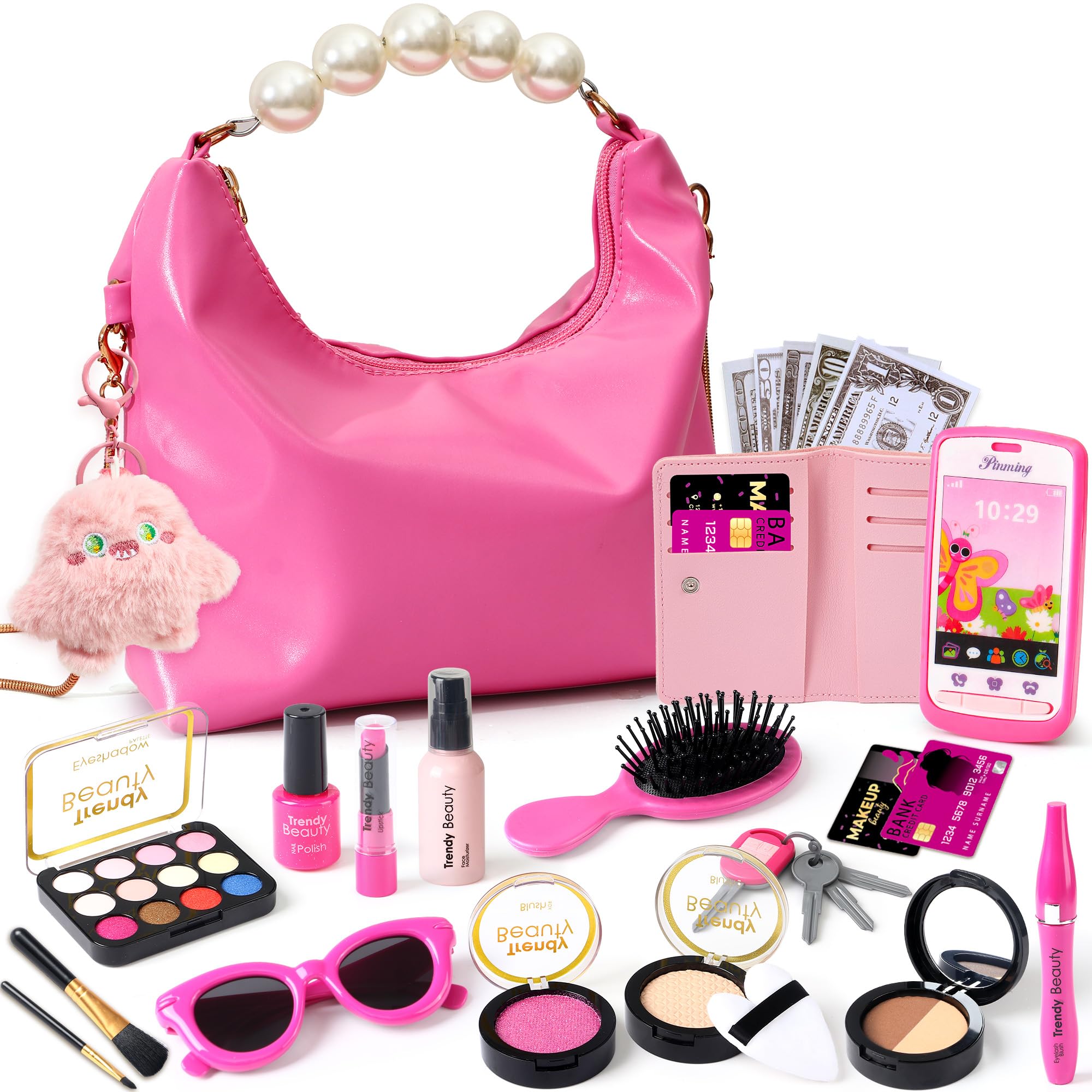 Toylink Toddler Purse for Little Girls, Pretend Play Makeup Toy Set for Toddlers 3-5 with Plushie/ Phone/ Wallet, My First Kids Purse Princess Birthday Gifts for 3 4 5 6 7 8 Year Old Baby Girls