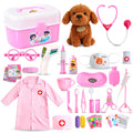 Girl Toys Doctor Kit for Toddlers 3-5 with Plush Dog, 39 PCS Kids Vet Play Set with Heartbeat Sound Stethoscope & Dress Up Toddler Doctor Costume & Hat, Pretend Play Pet Vet Toy for Girls Gifts