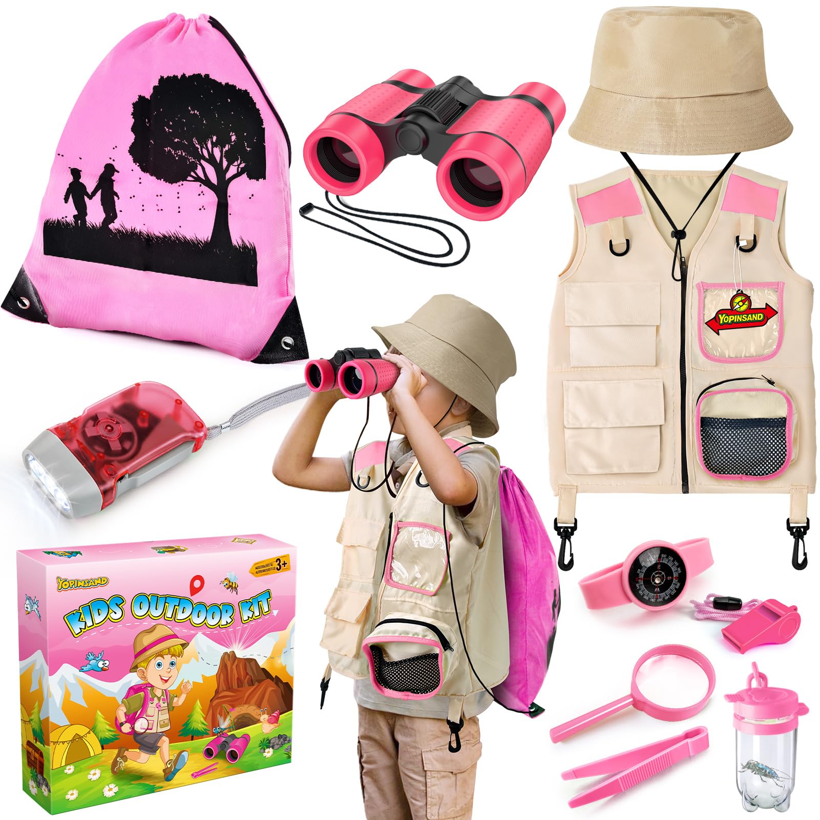 YOPINSAND Kids Explorer Kit & Bug Catcher Kit, Camping Gear for Kids, Outdoor Exploration Set with Vest & Hat, Backpack, Ideal Outdoor Camping Adventure Toys for Boys Girls