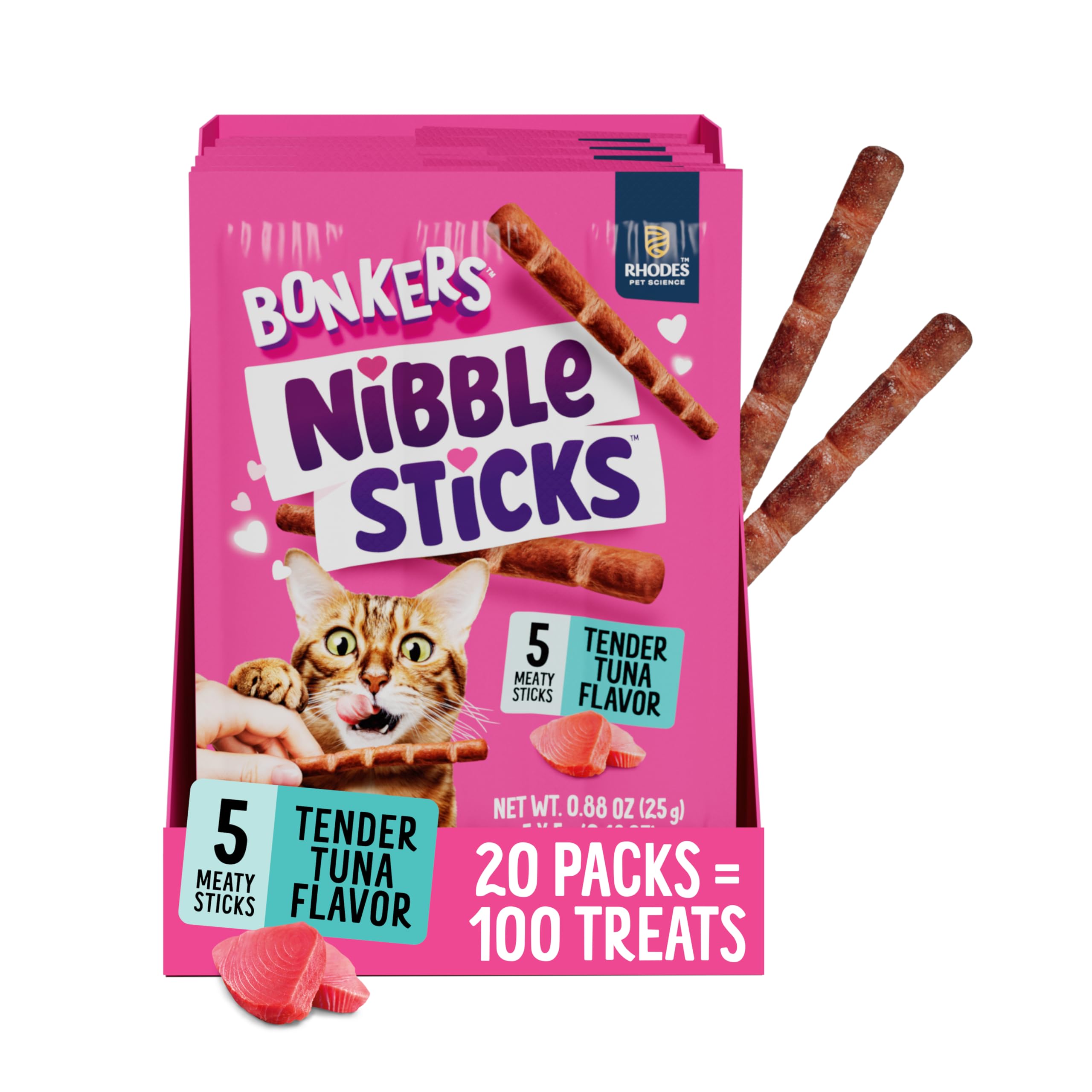 Bonkers Nibble Sticks Tuna Flavour Soft & Meaty Tender Treats for Cats, 5 Sticks (Pack of 20)