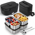 Heated Lunch Box,120W Electric Lunch Box for Adults with 1.5L 304 Stainless Steel Container, 12V/24V/110V Lonchera Eléctrica Portátil for Travel,Work,Car,Truck (Pure Black, 1.5L x 4)