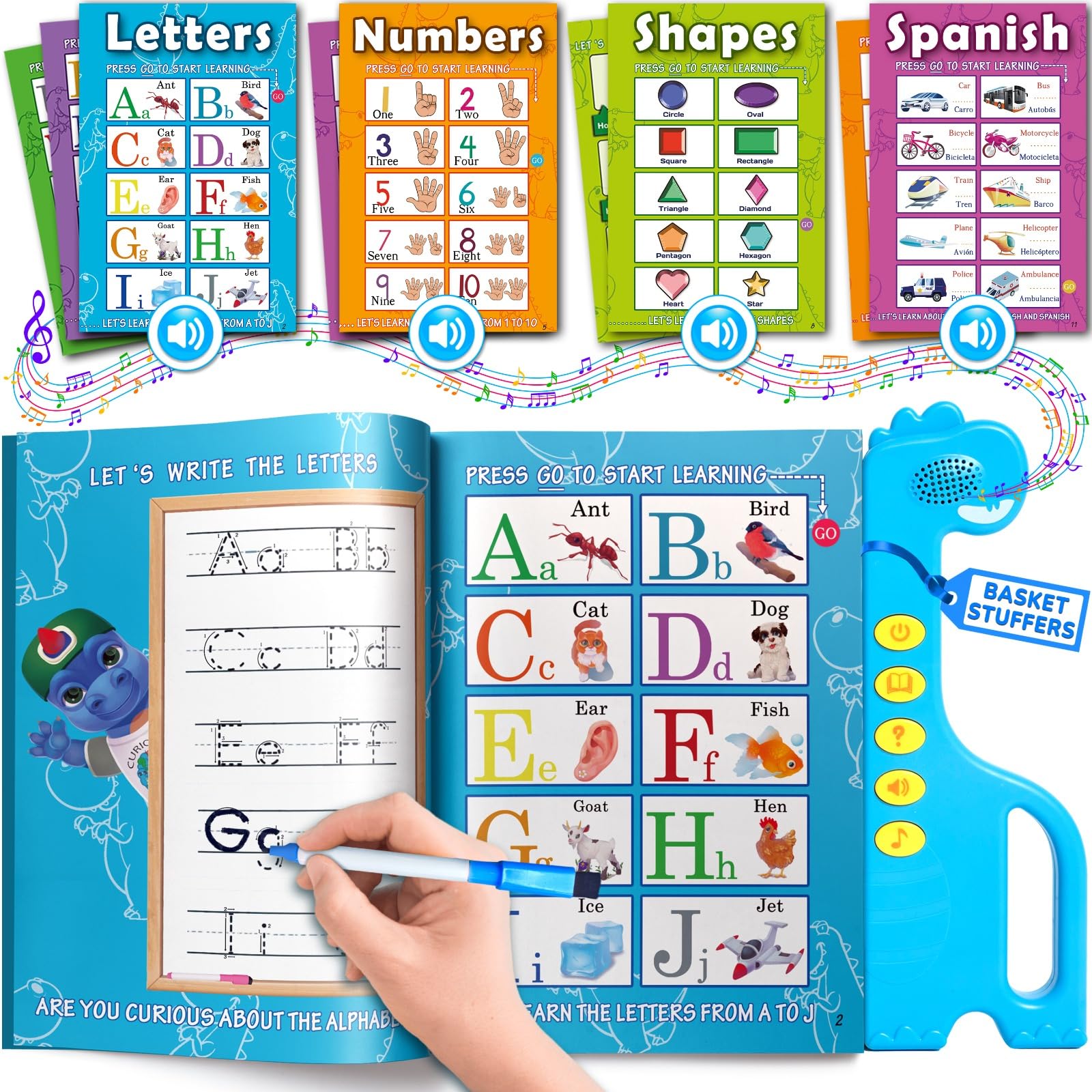 Curious 2 Learn ABC Learning for Toddlers | Learning Resources | English & Spanish Sound Book | Preschool Learning Activities | Educational Learning Toys | 4 Year Old Boy Birthday Gift