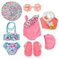 Kajaia 8 Pcs 18 Inch Doll Clothes and Accessories Summer Dolls Swimsuits Beach Playsets Include Doll Swimsuit Bikini Dress Flip Flops Hat Sunglasses Handbag Swim Accessories for 18 Inch Girl Dolls