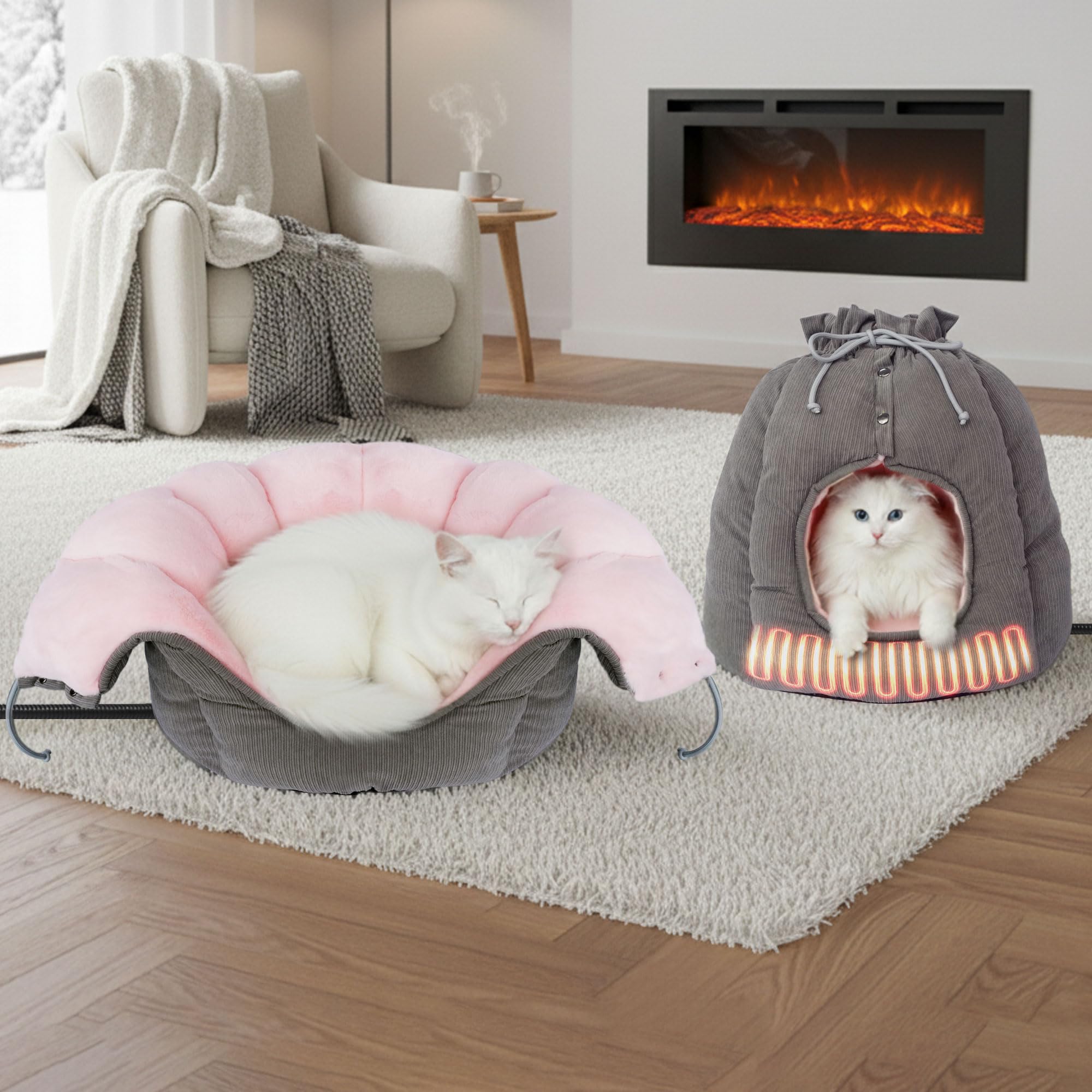 NWK Heated Cat Bed, Versatile Electric Heated Cat Bed with Temperature Adjustable & Auto Shut Off Timer, Chew-Resistant Cord