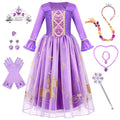 Meland Princess Dress Up Clothes for Girls 3-10, Purple Pretend Play Costume with Jewelry for Birthday Halloween Party Outfit