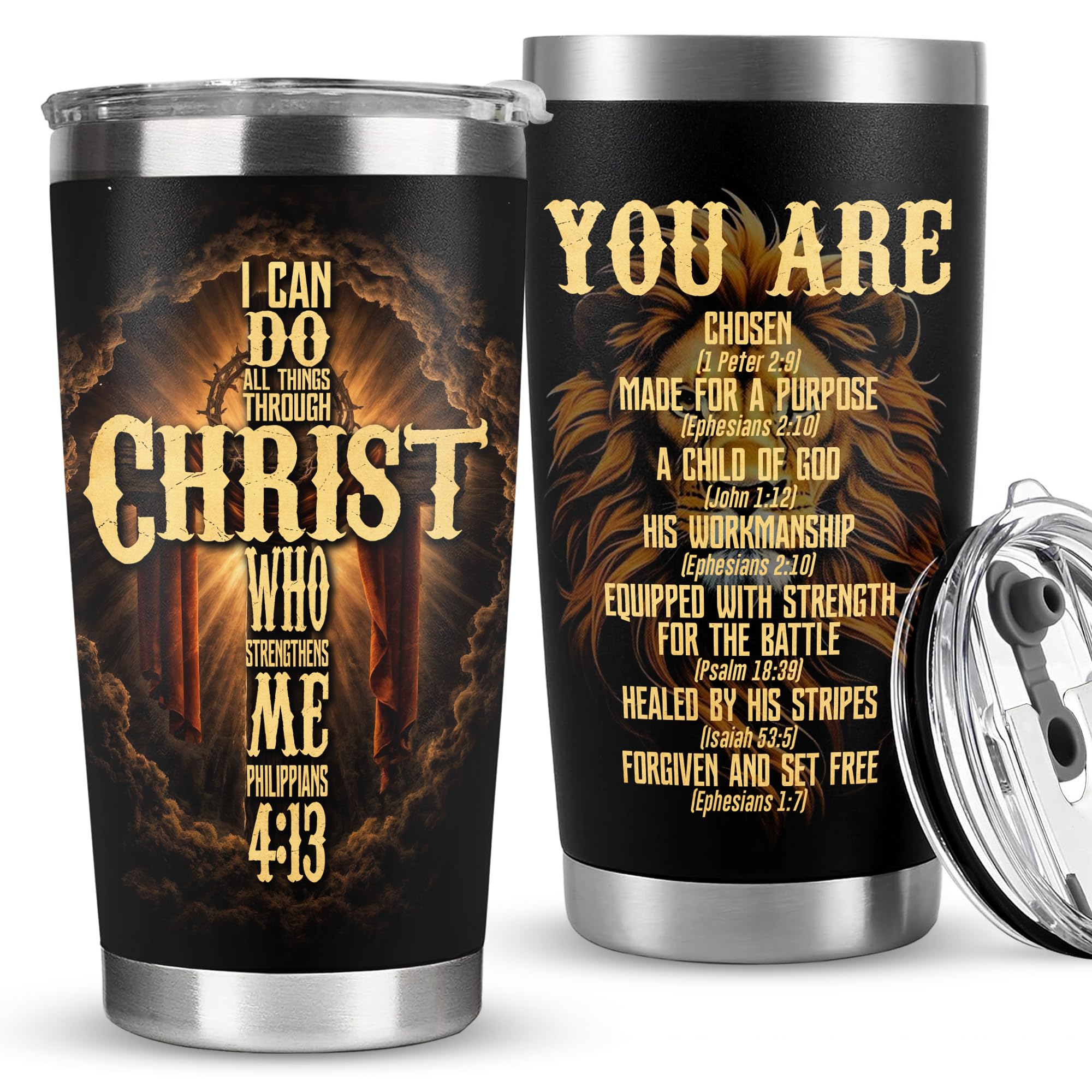 Christian Fathers Day Gift, Christian Gift for Men, Coffee Tumbler with Bible Verse - I Can Do All Things Through Christ, Religious Mugs for Men, Pastor Tumbler, Christmas Man of God Gifts