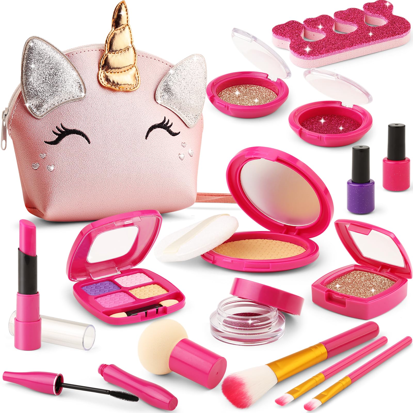 Pretend Makeup Kit for Toddlers Girls, Birthday Gifts for 3 4 5 Year Old Girl Gifts, Play Makeup Set for Kids 3-5, Little Unicorn Toy Purse with Accessories & Fake Make up 4-6 6 7 8