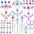 Princess Pretend Jewelry Toy 48 Pcs Jewelry Dress Up Play Set for Girls Included Tiaras Necklaces Wands Rings Earrings and Bracelets, Kids Play Jewelry Set for Girls