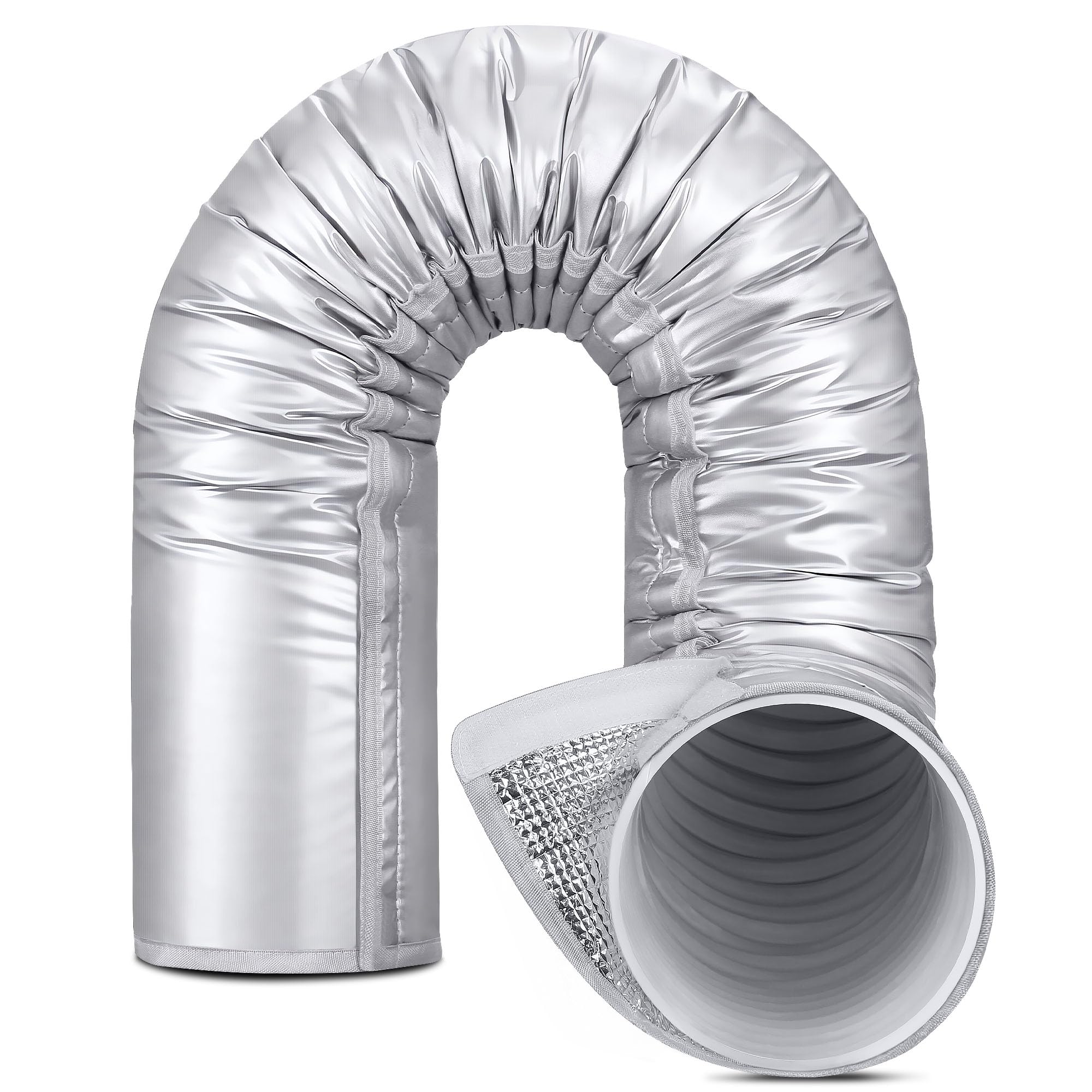 Upgraded Portable AC Hose Insulation Sleeve, 3 Layers Waterproof Air Conditioner Insulated Hose Cover Wrap with Aluminum Thermal Foil for 5" & 5.9" Dia Exhaust Vent Duct, Easy Installation, Silver
