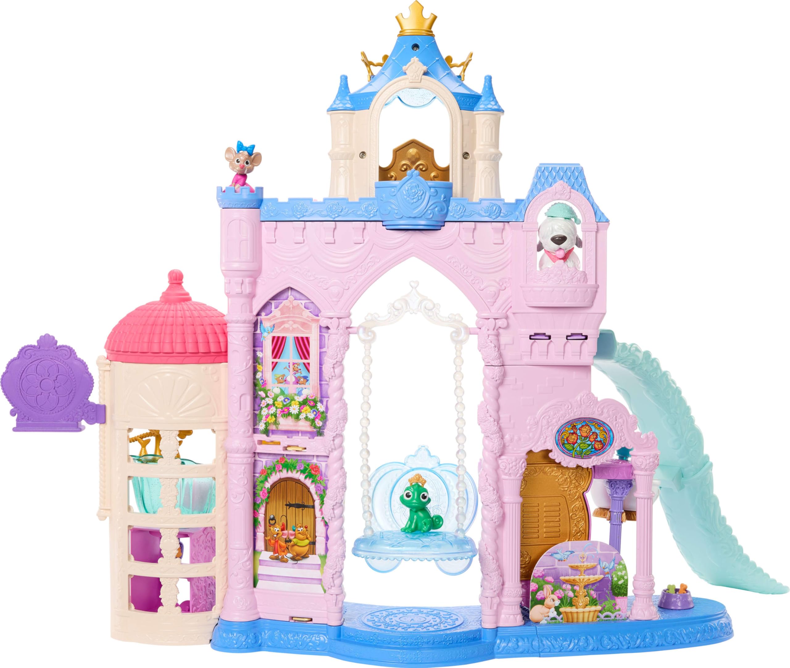 Mattel Disney Princess Pet Castle Playset with 7 Play Areas, 3 Animal Friends, Furniture & 17 Accessories, 2+ ft Tall Pet Palace, Inspired by Movies