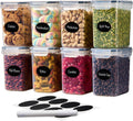 DWËLLZA KITCHEN Airtight Food Storage Container Set - 8 Pieces 1.4L - Plastic BPA Free Kitchen Pantry Storage Containers with Lids - Dishwasher Safe - Include 8 Labels - Keeps Food Fresh & Dry