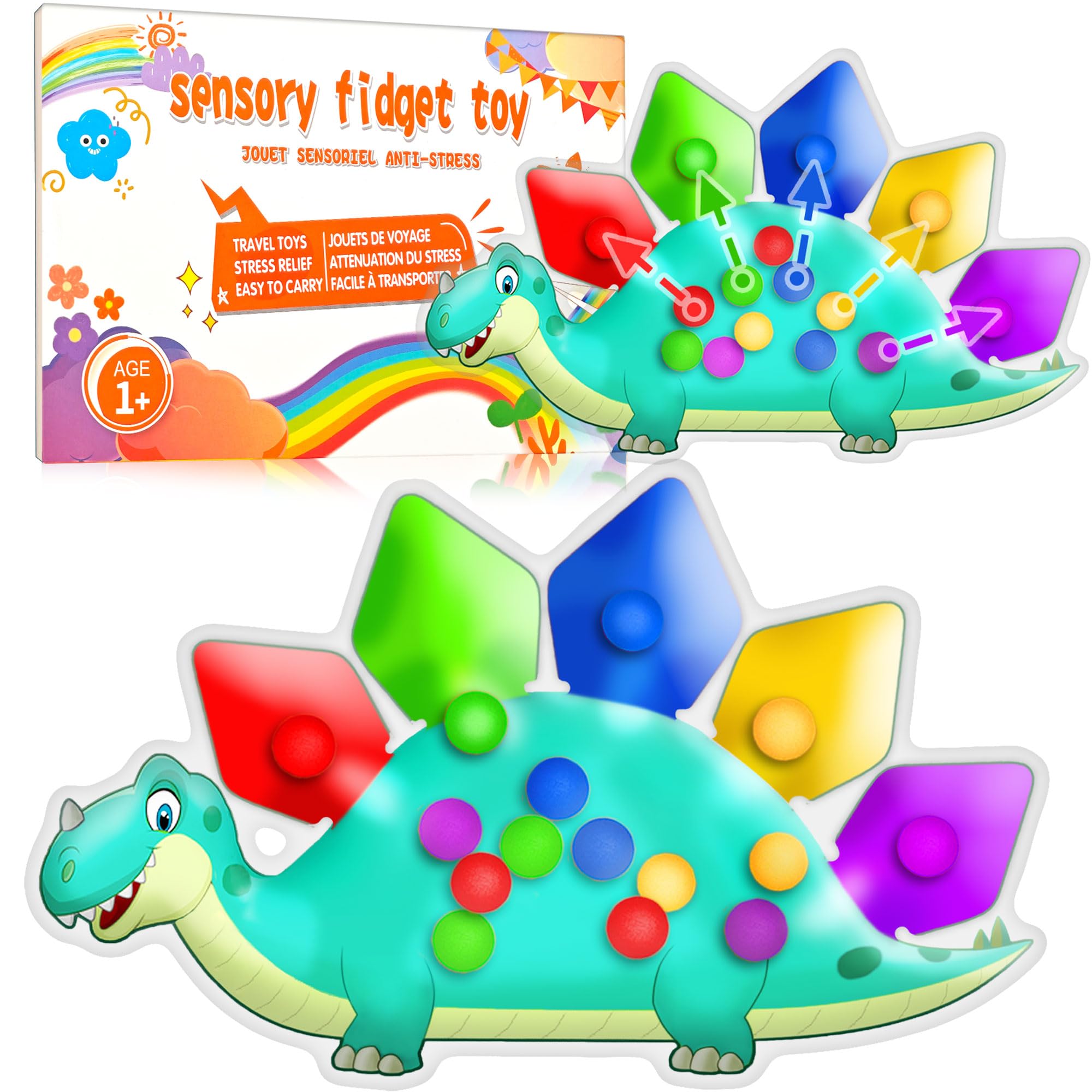Dinosaur Color Sorting Sensory Toy Travel Toys for Toddler 1-3 Airplane Toy Roadtrip Essenstial for Toddlers Boys Gifts Fine Motor Autism Calm Fidget Montessori Preschool Activities for Kid Christmas
