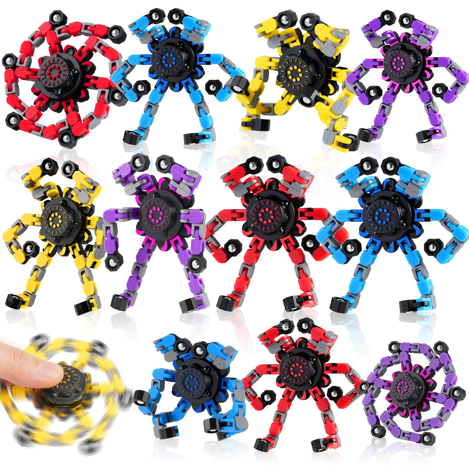 12PCS Transformable Fidget Spinners for Kids Adults,Deformable Chain DIY Robot Spinner Sensory for Boys Girls,Fidget Toys for Party Favors Birthday Gifts