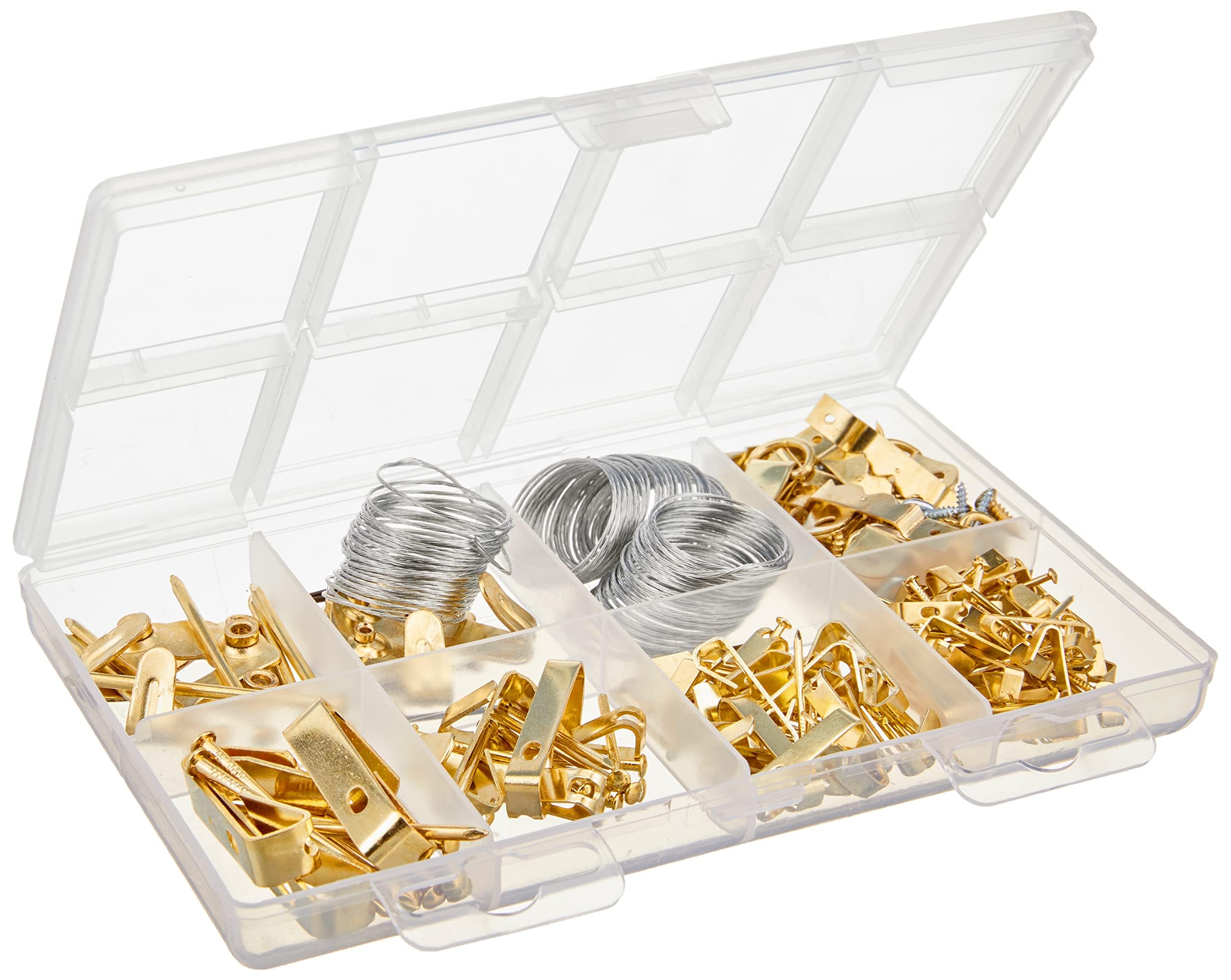 Amazon Basics Picture Hanging Hardware Assortment Kit, 220 Piece Set, Brass