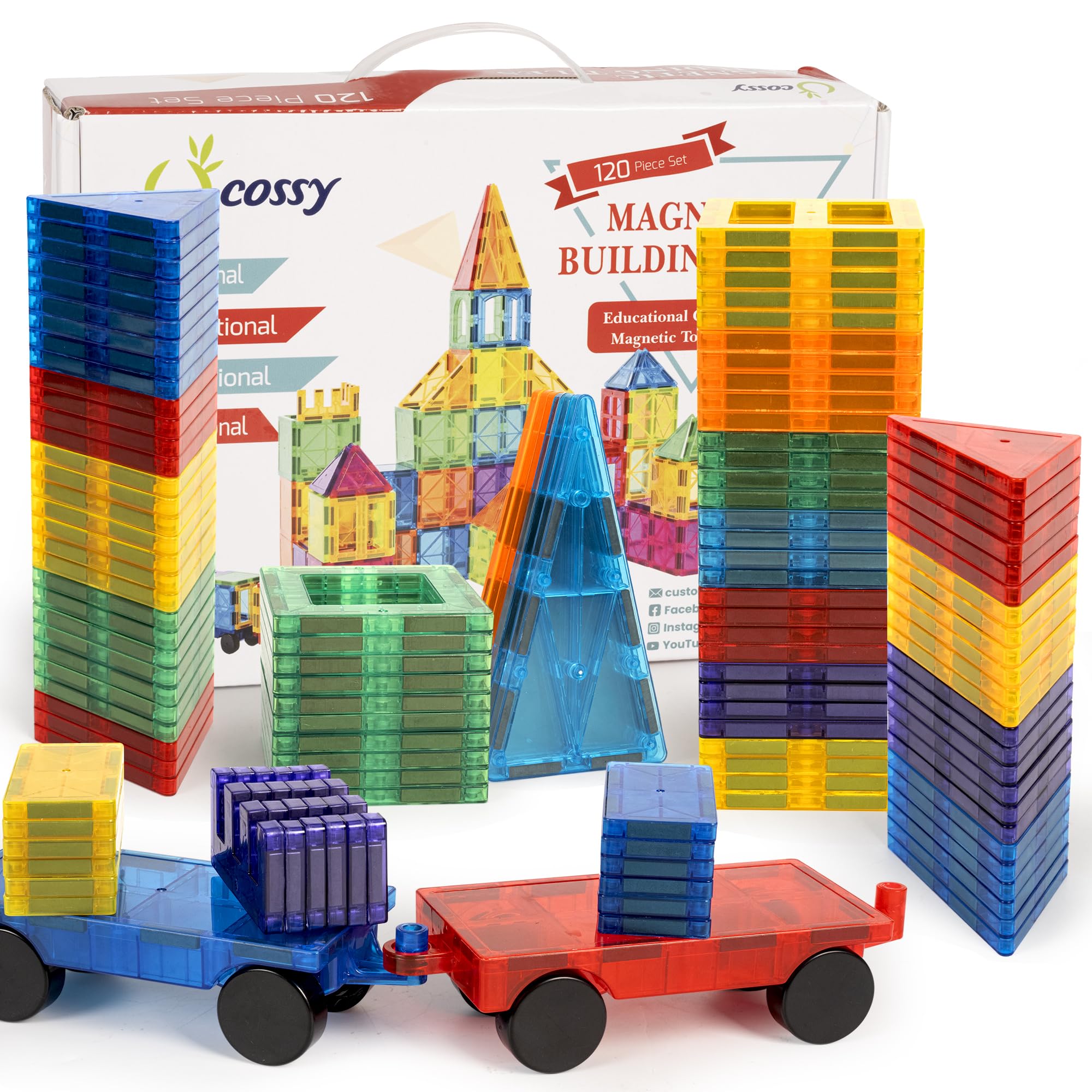 cossy 120Pcs Magnetic Tiles Magnetic 3D Building Blocks Set Educational Construction Toys for 3 4 5 6 7 8 Year Old Boy and Girl with Stronger Magnets, Educational Toys, Recreational, Conventional