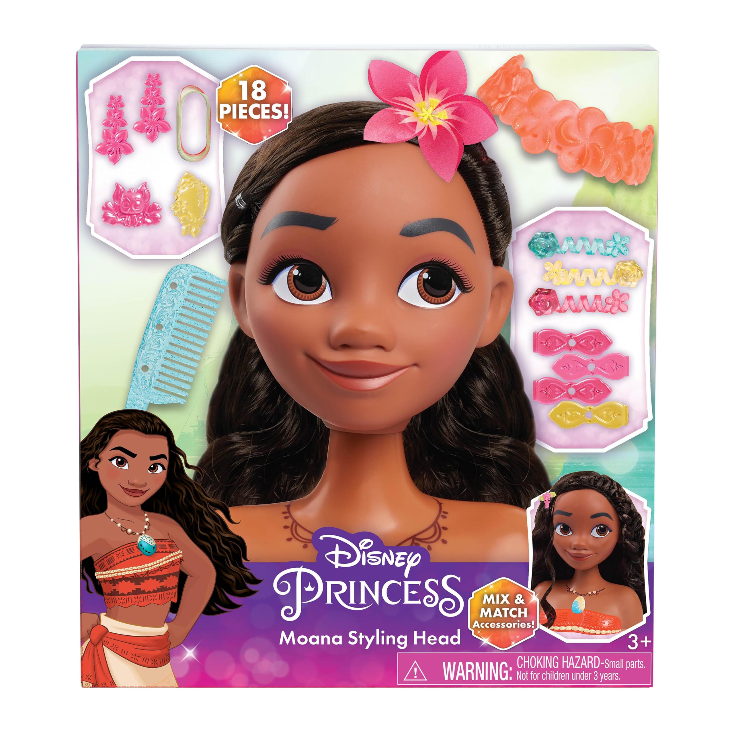 Disney Princess Moana Styling Head, 14-Pieces, Pretend Play, Kids Toys for Ages 3 Up by Just Play