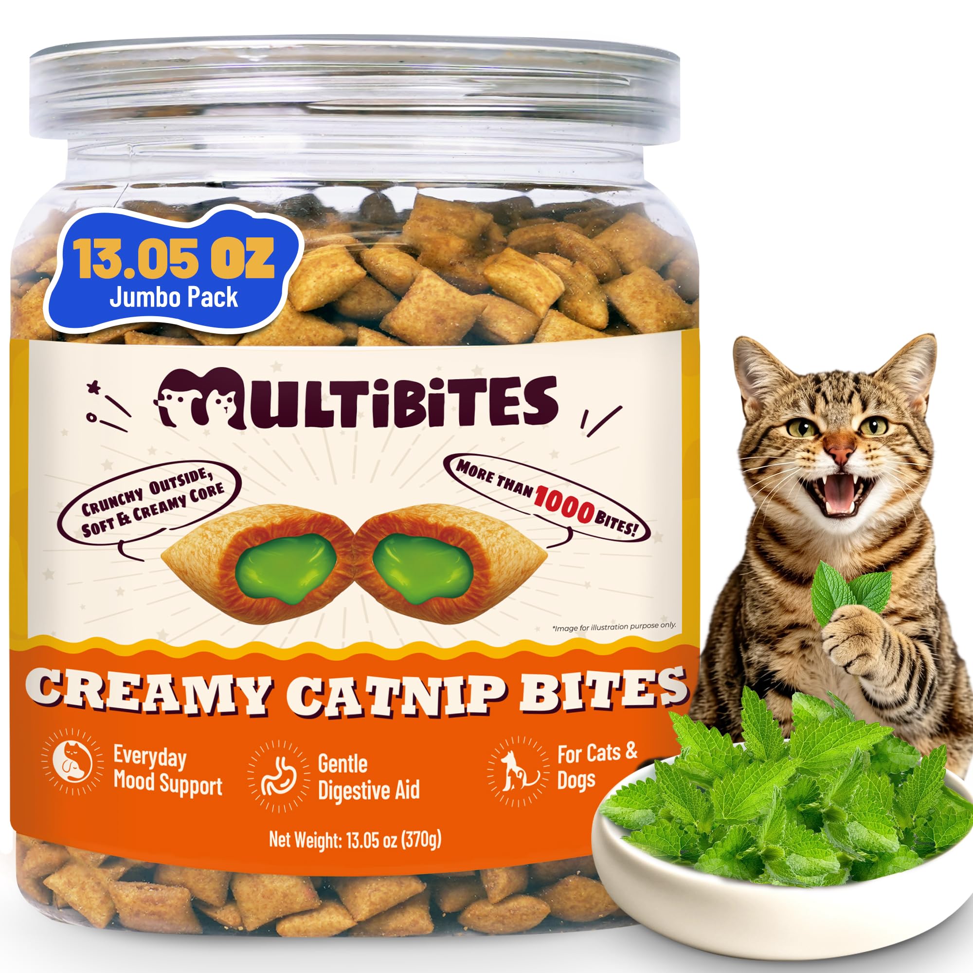 13.05oz Catnip Treats for Cats with Taurine for Cats and Vitamins, Crunchy and Soft Cat Treats for Digestive Health & Mood Support - Chicken Flavor, Healthy Cat Treats for Kittens