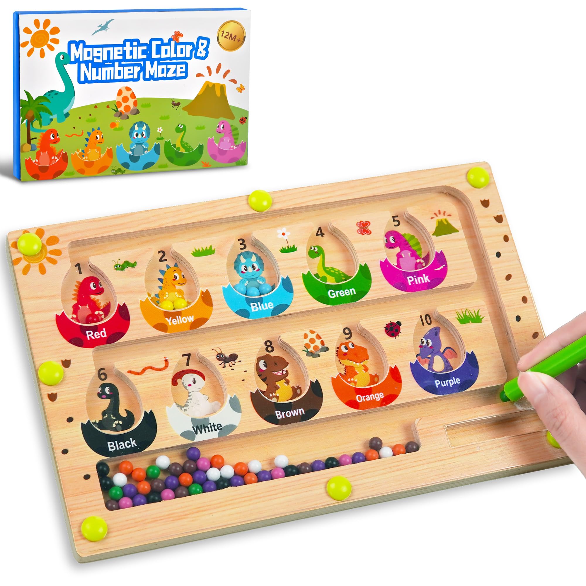 Busy Board Travel toys for Toddlers Kids, Montessori Toys Magnetic Color and Number Maze Puzzle, Dinosaur Learning Education Toys for Fine Motor Skills,Airplane Car Travel Activities Essential (Small)