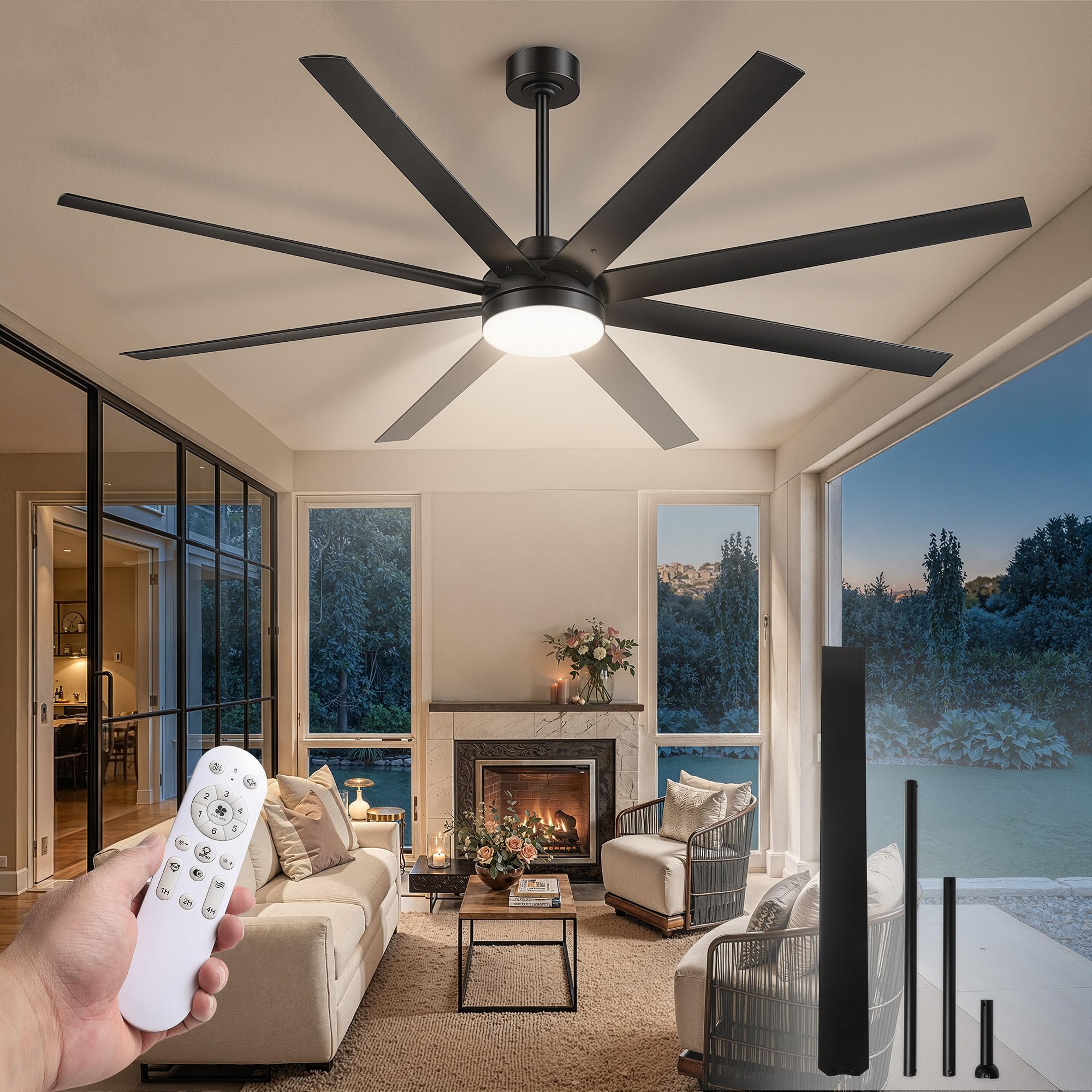 Fanbulous 72 Inch Large Ceiling Fans with Lights, Black Ceiling Fan with Remote Control, Dimmable, 3CCT, Quiet, Modern Ceiling Fan for Living Room, Bedroom, Kitchen, Patio, Outdoor